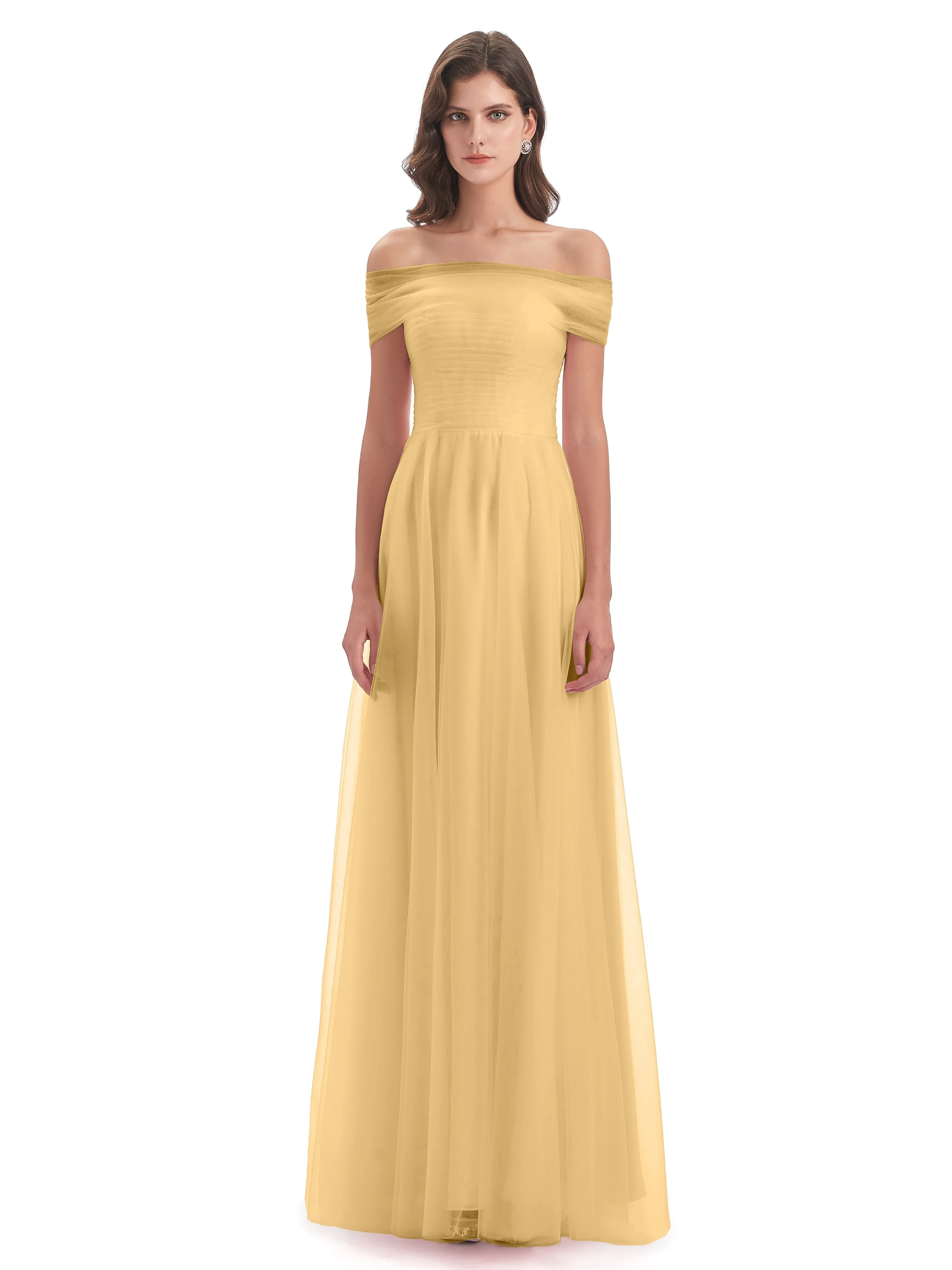 Lara Off The Shoulder Flowy Long Tulle/Chiffon Bridesmaid Dresses