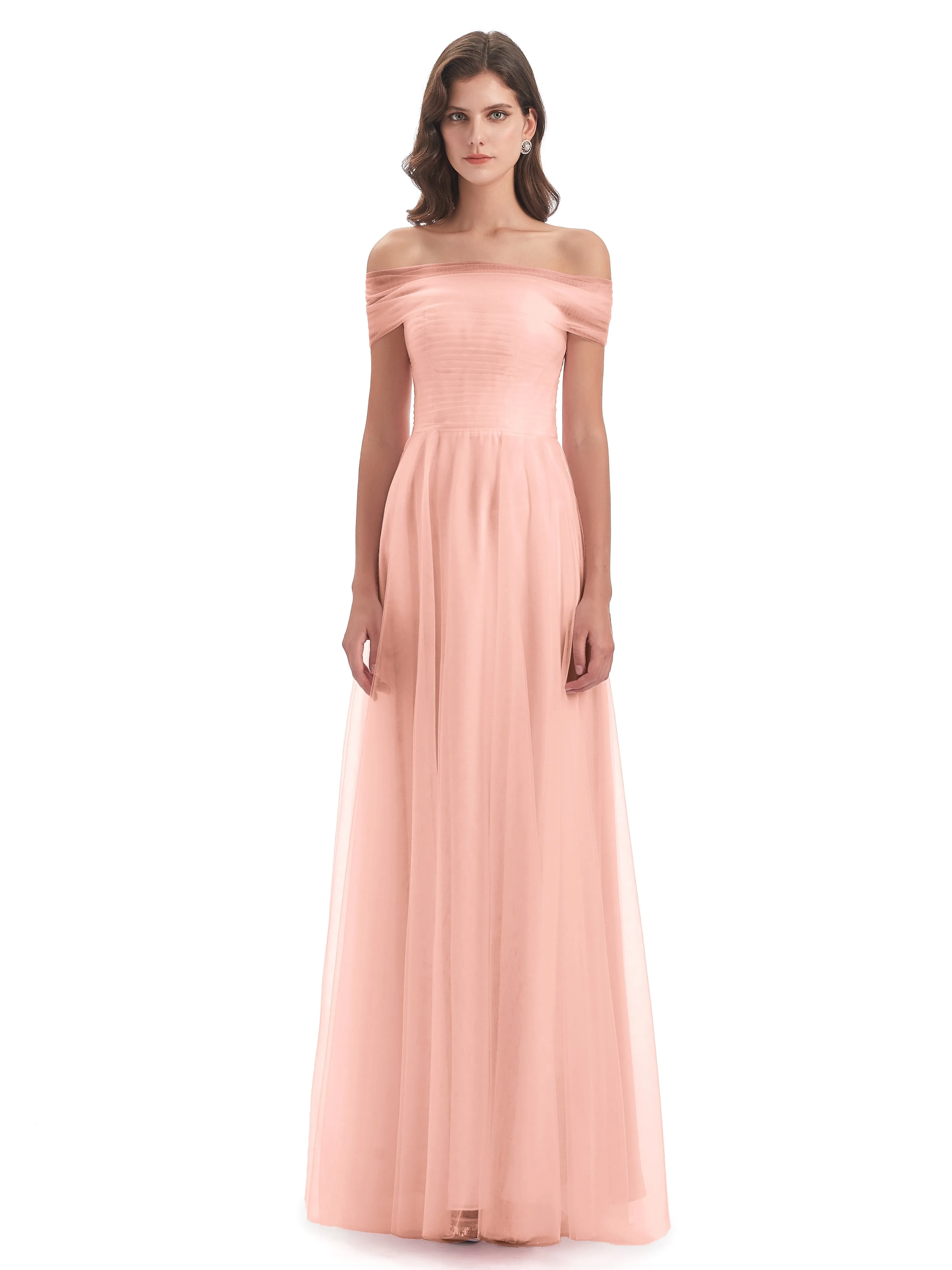 Lara Off The Shoulder Flowy Long Tulle/Chiffon Bridesmaid Dresses