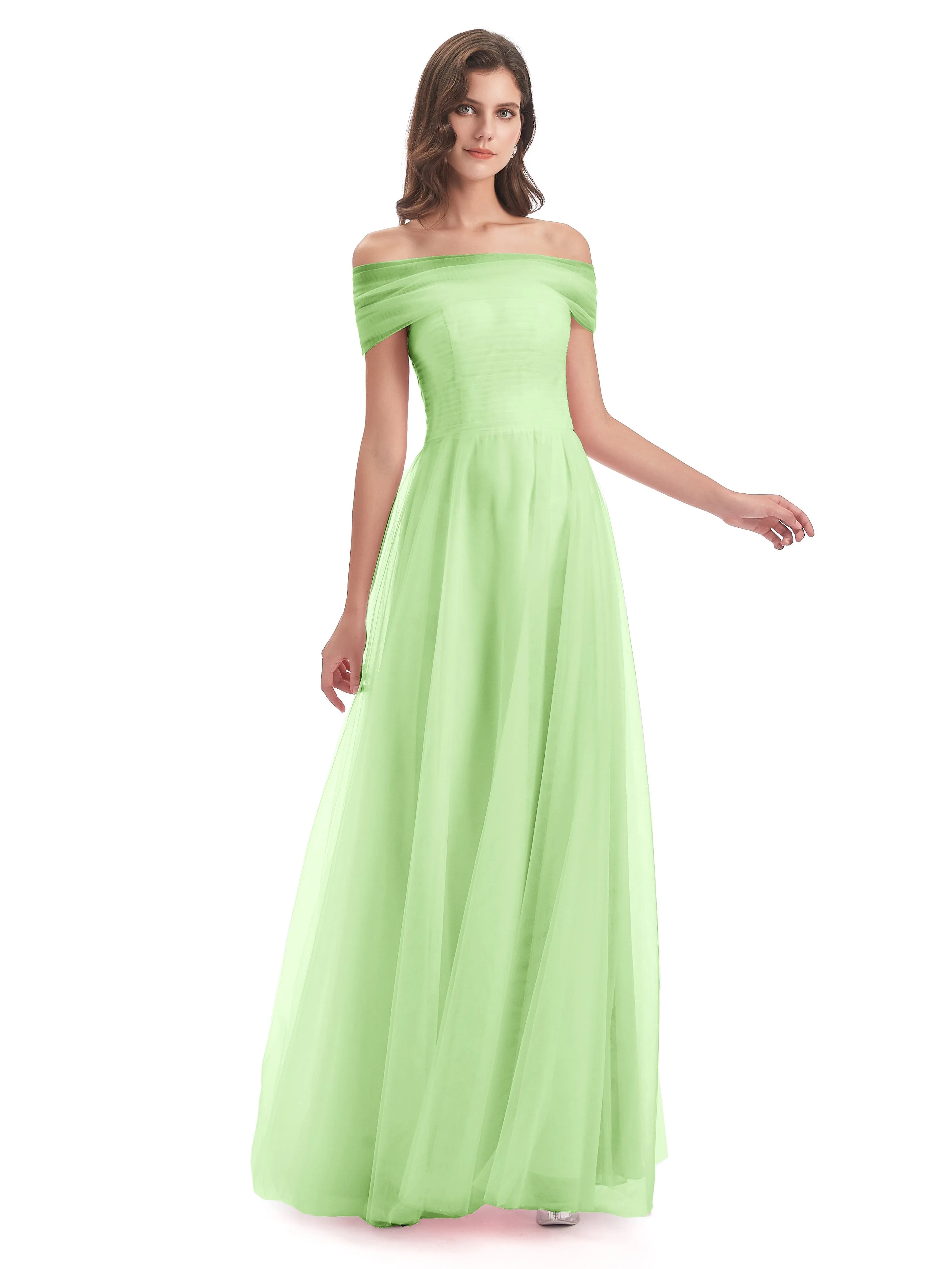 Lara Off The Shoulder Flowy Long Tulle/Chiffon Bridesmaid Dresses