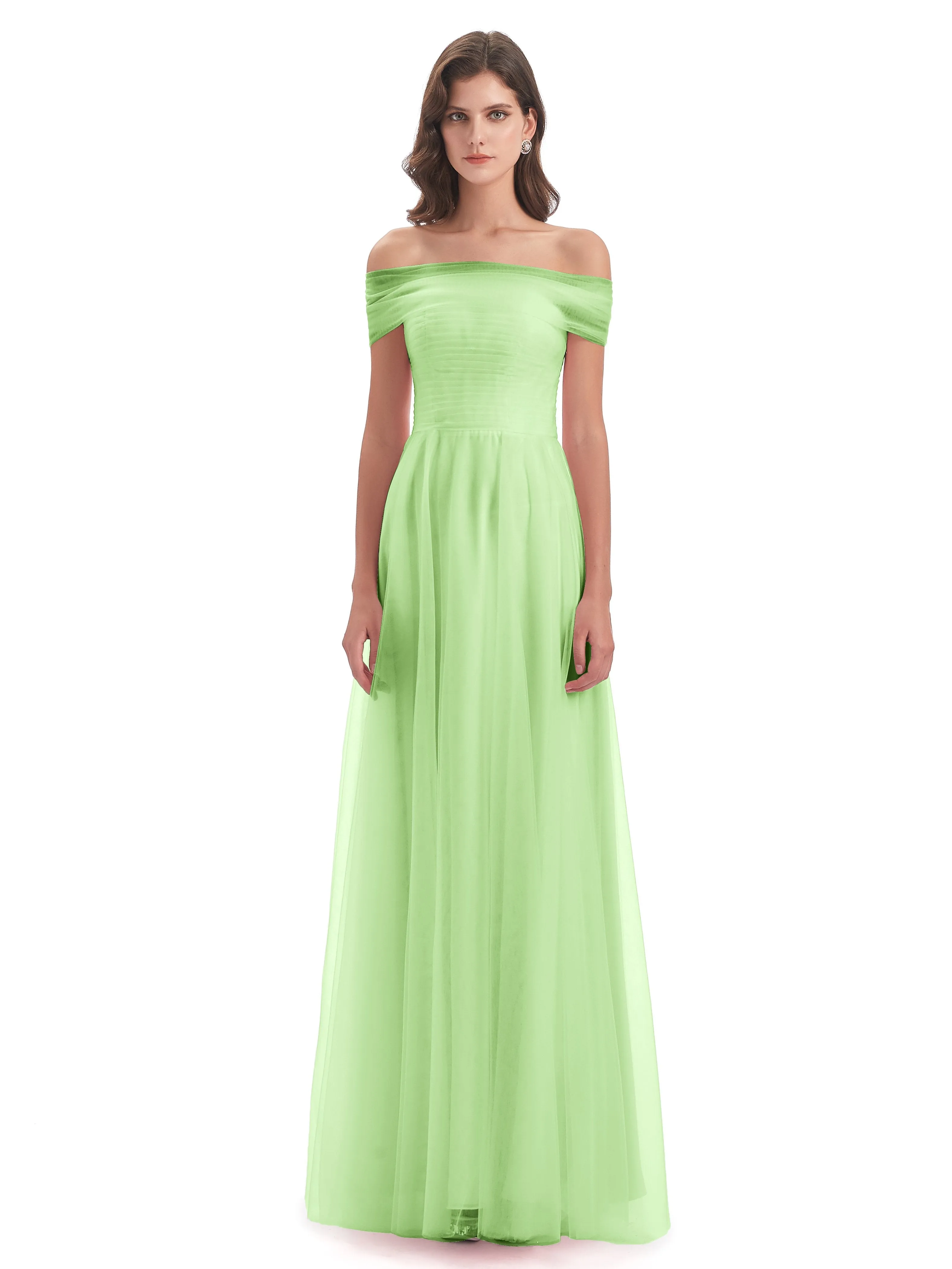 Lara Off The Shoulder Flowy Long Tulle/Chiffon Bridesmaid Dresses