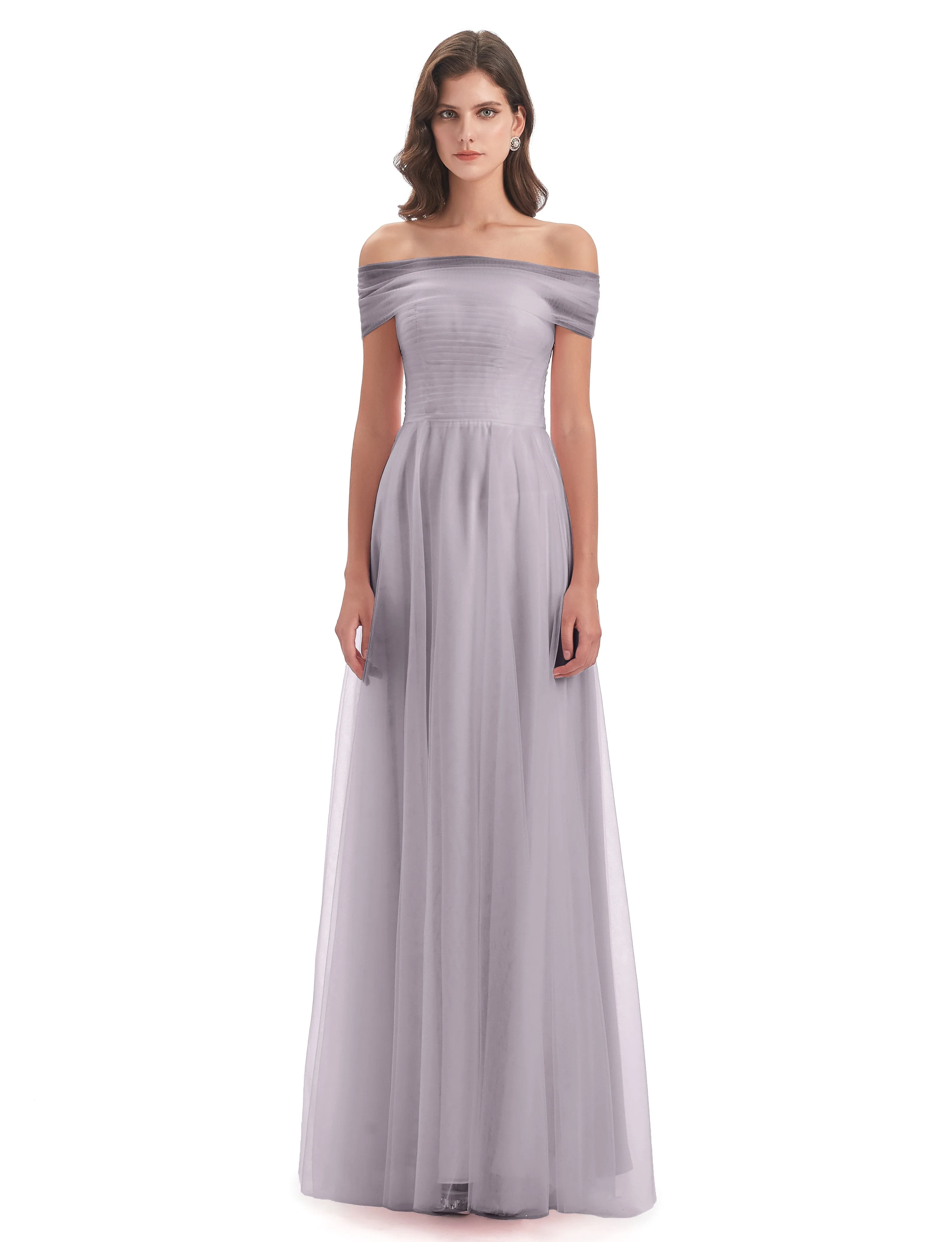 Lara Off The Shoulder Flowy Long Tulle/Chiffon Bridesmaid Dresses