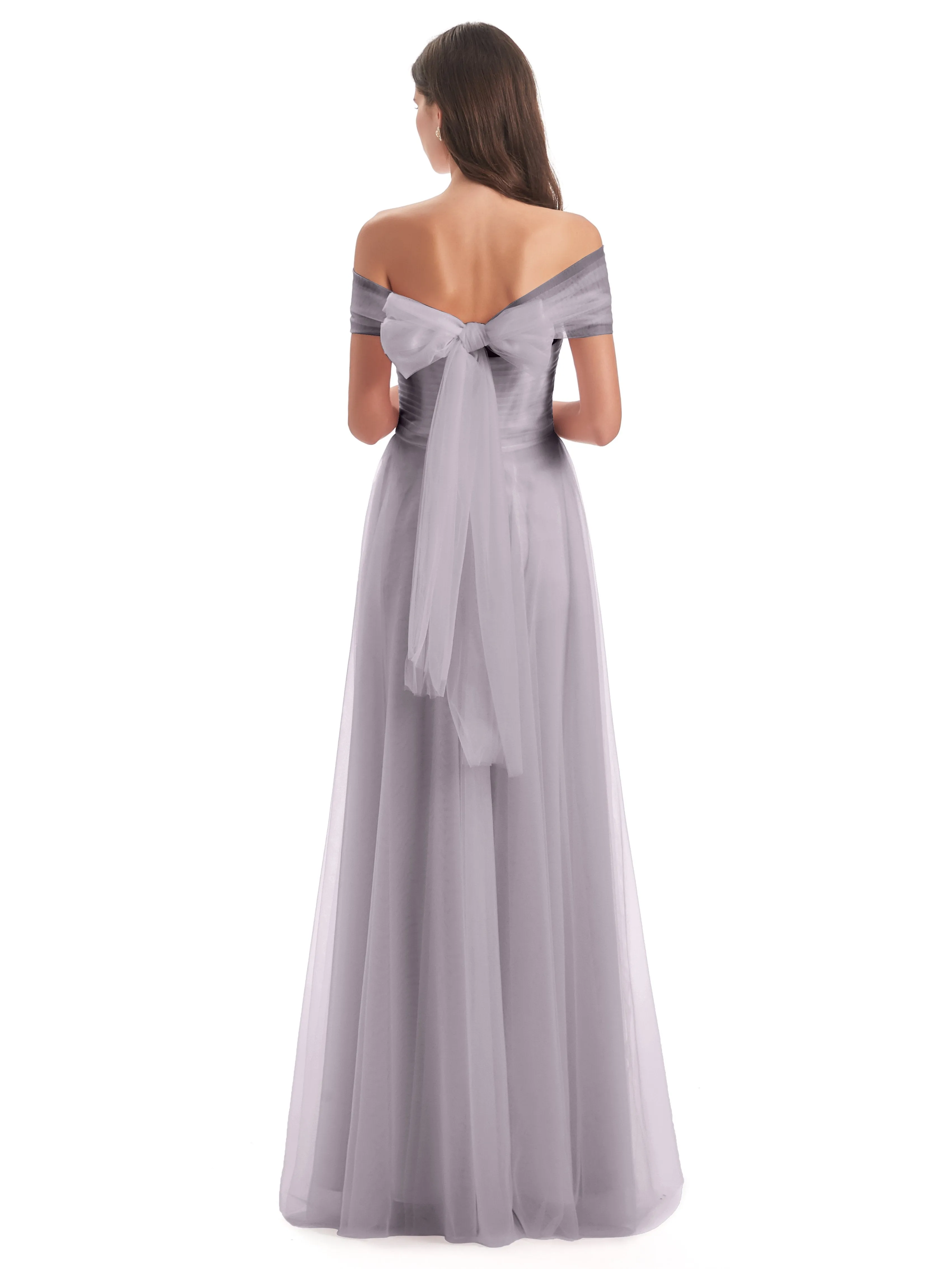 Lara Off The Shoulder Flowy Long Tulle/Chiffon Bridesmaid Dresses