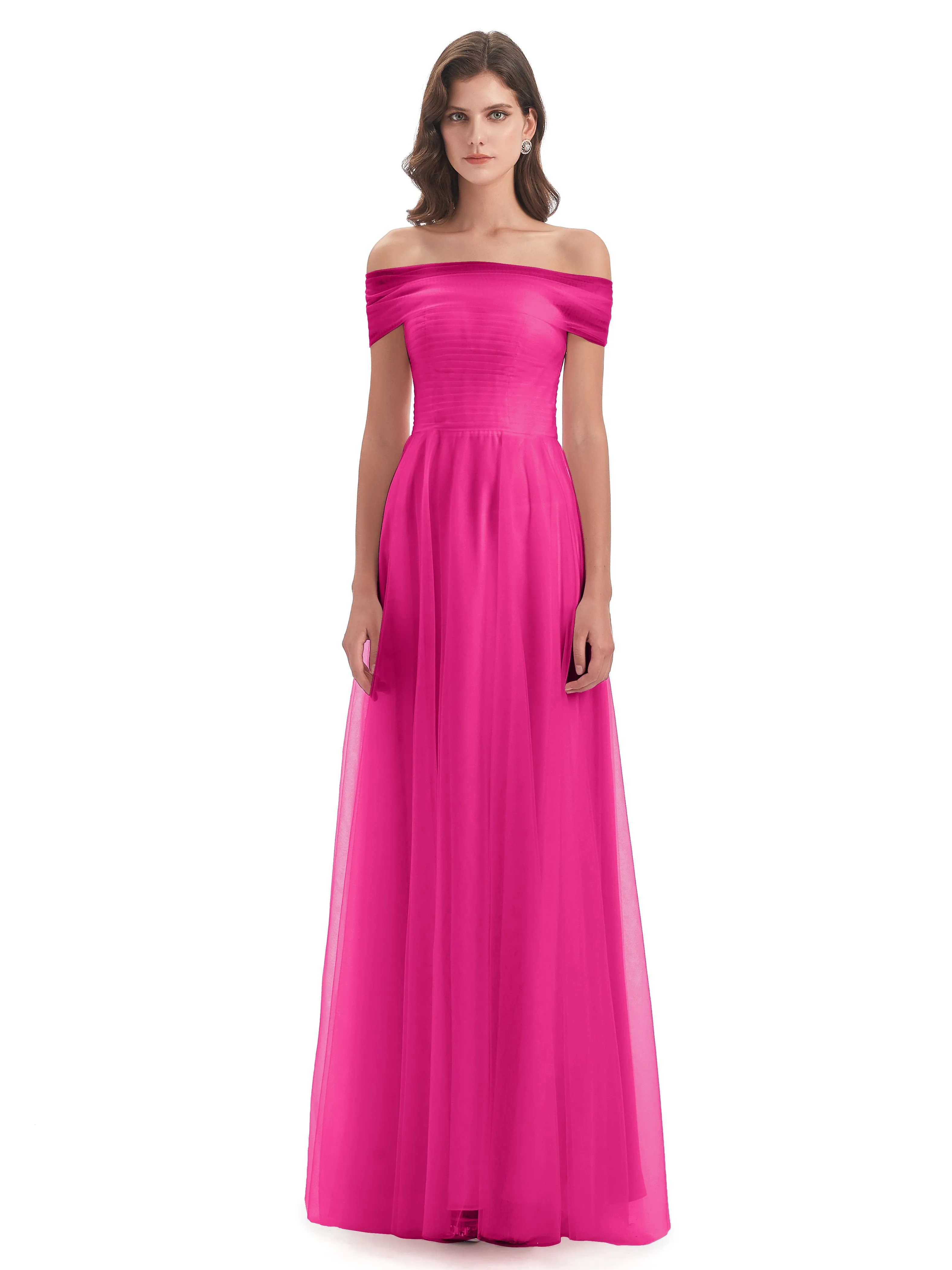 Lara Off The Shoulder Flowy Long Tulle/Chiffon Bridesmaid Dresses