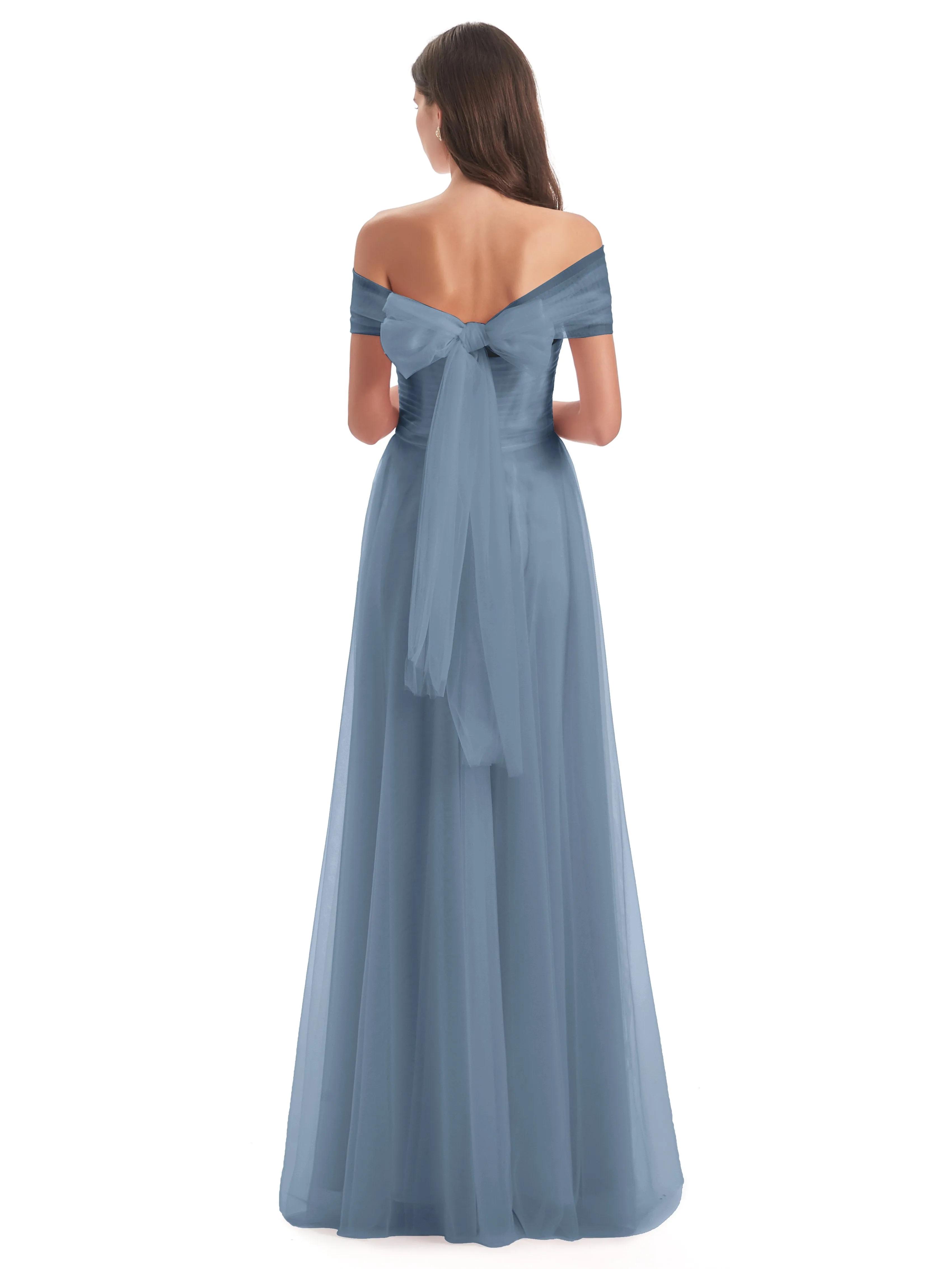 Lara Off The Shoulder Flowy Long Tulle/Chiffon Bridesmaid Dresses