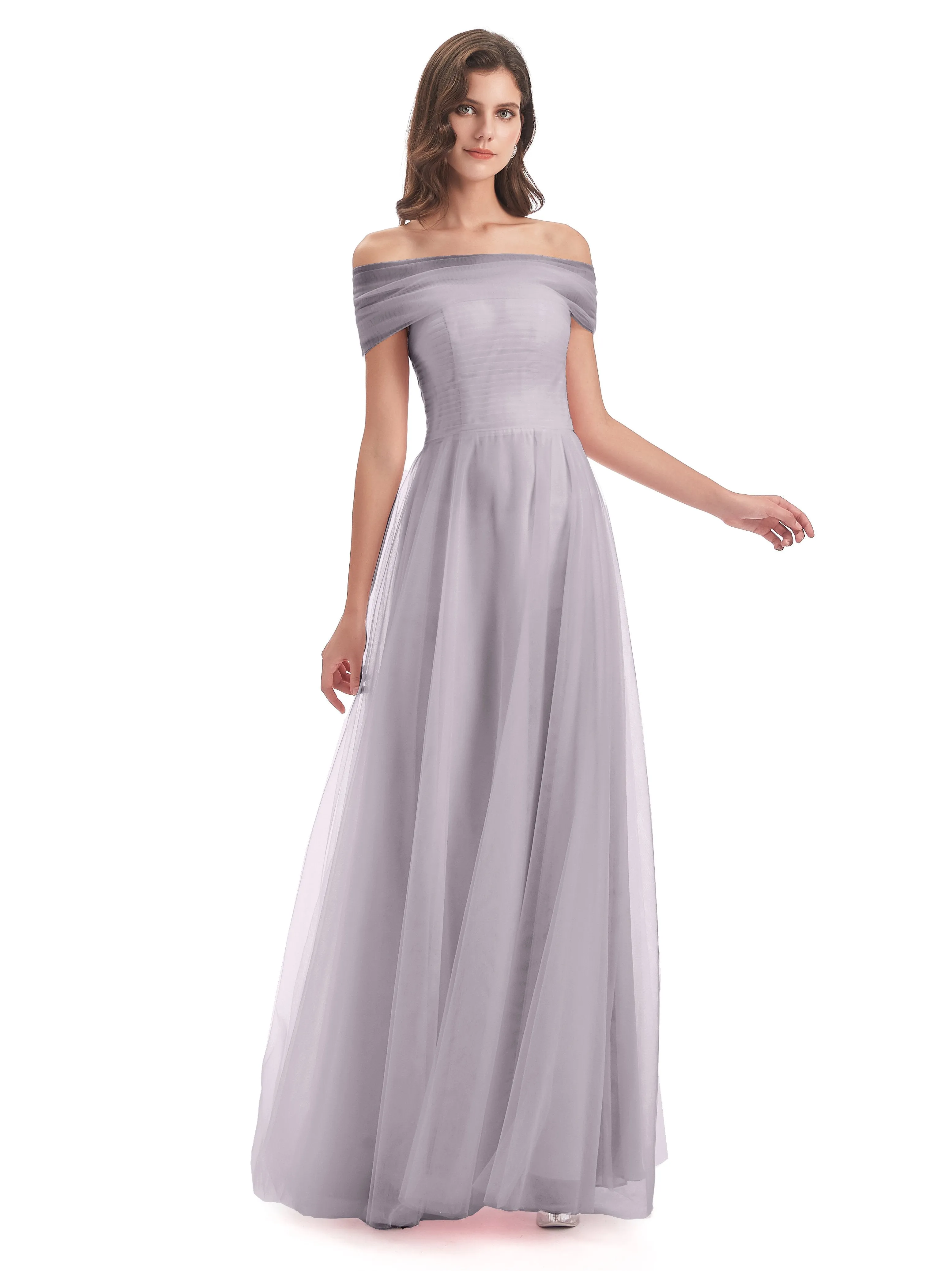 Lara Off The Shoulder Flowy Long Tulle/Chiffon Bridesmaid Dresses