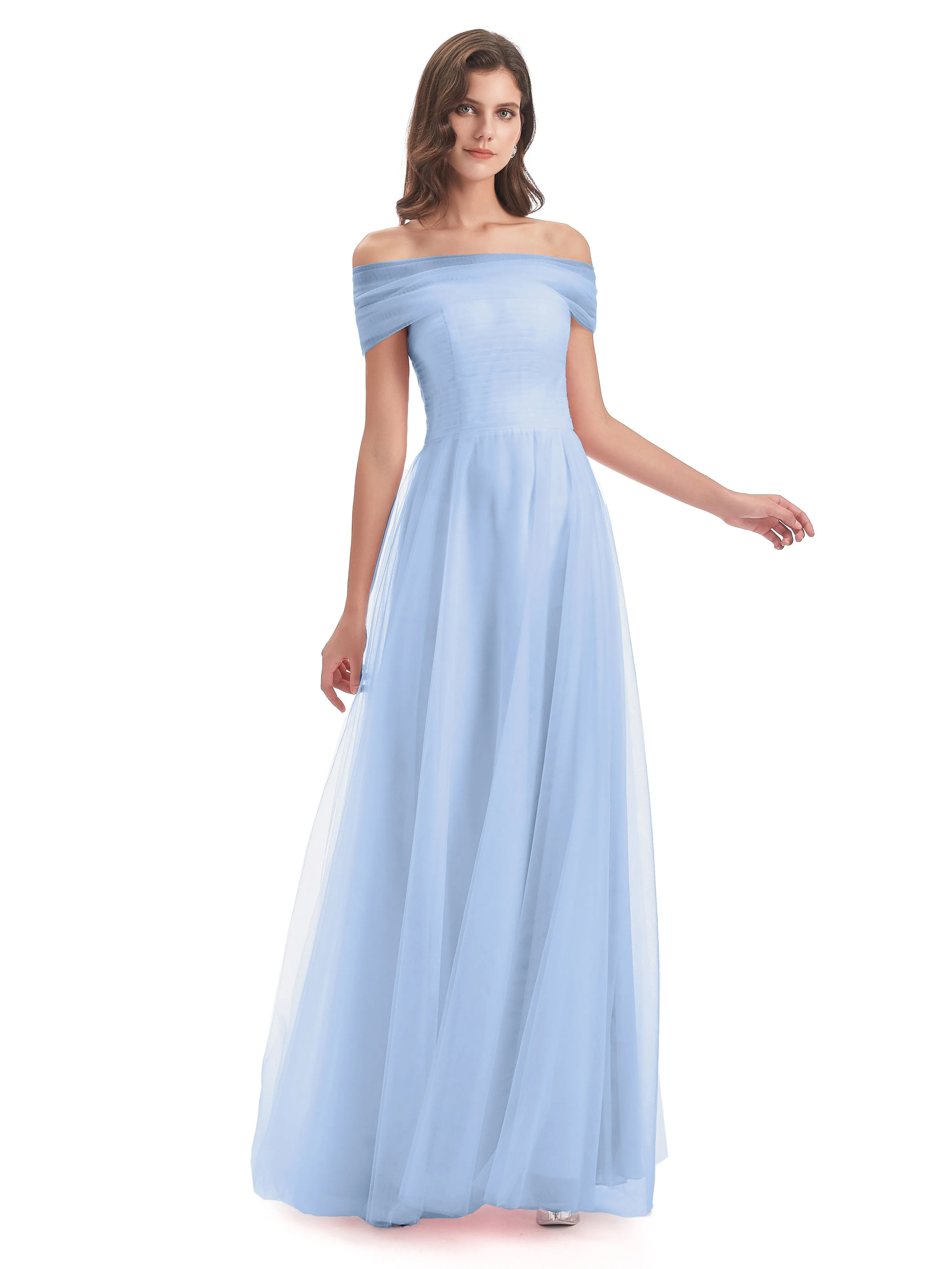 Lara Off The Shoulder Flowy Long Tulle/Chiffon Bridesmaid Dresses