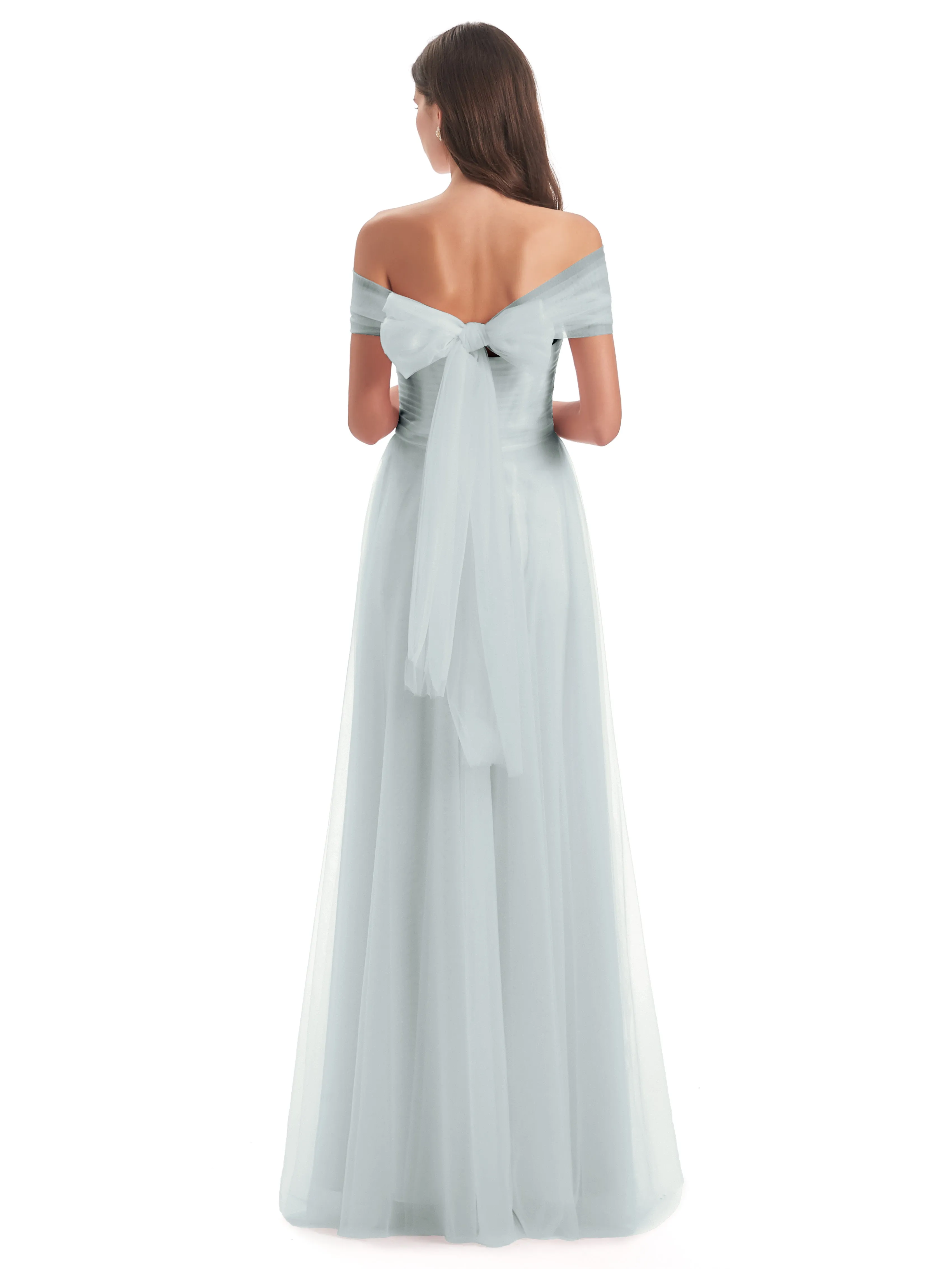 Lara Off The Shoulder Flowy Long Tulle/Chiffon Bridesmaid Dresses