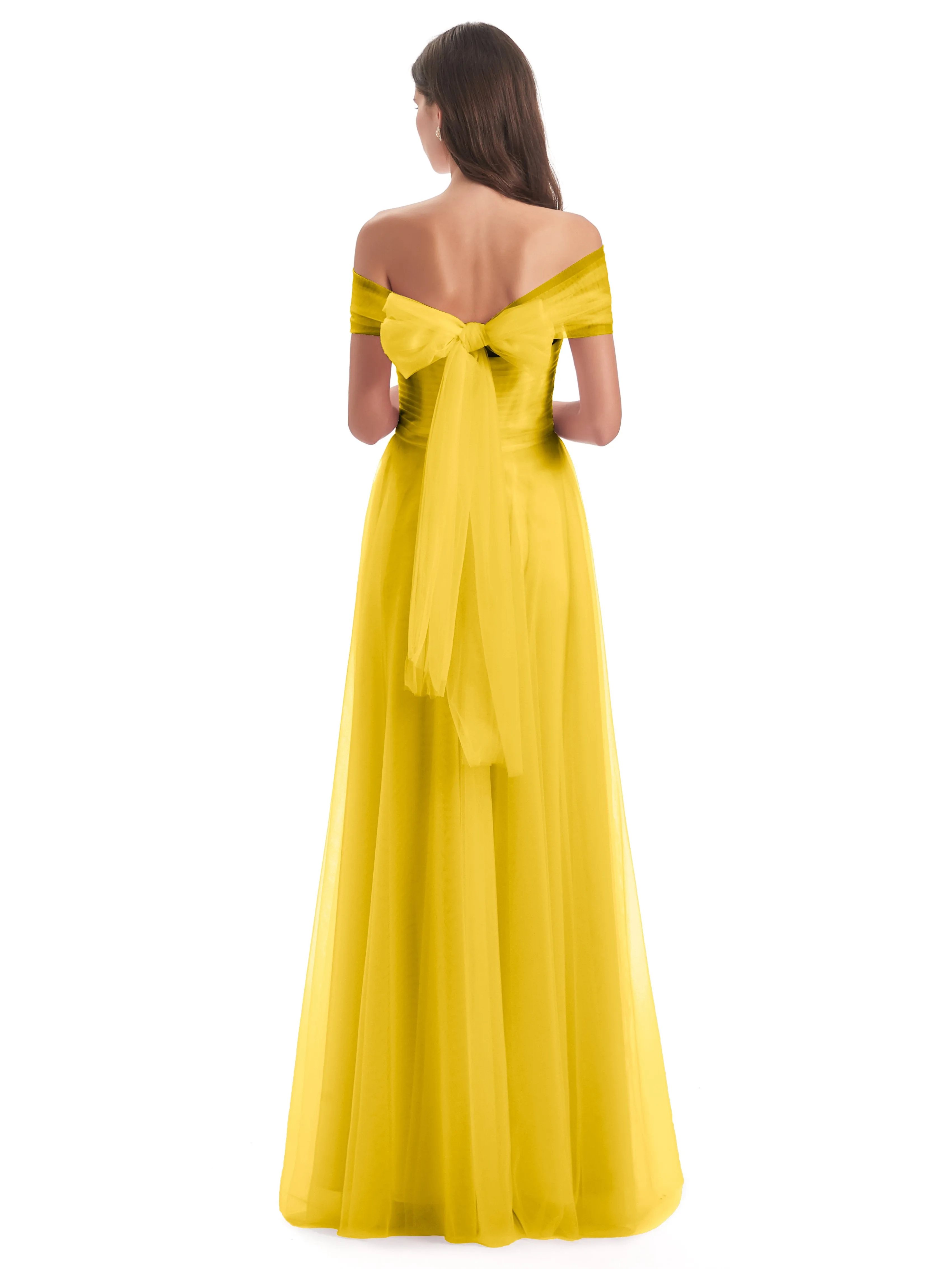 Lara Off The Shoulder Flowy Long Tulle/Chiffon Bridesmaid Dresses