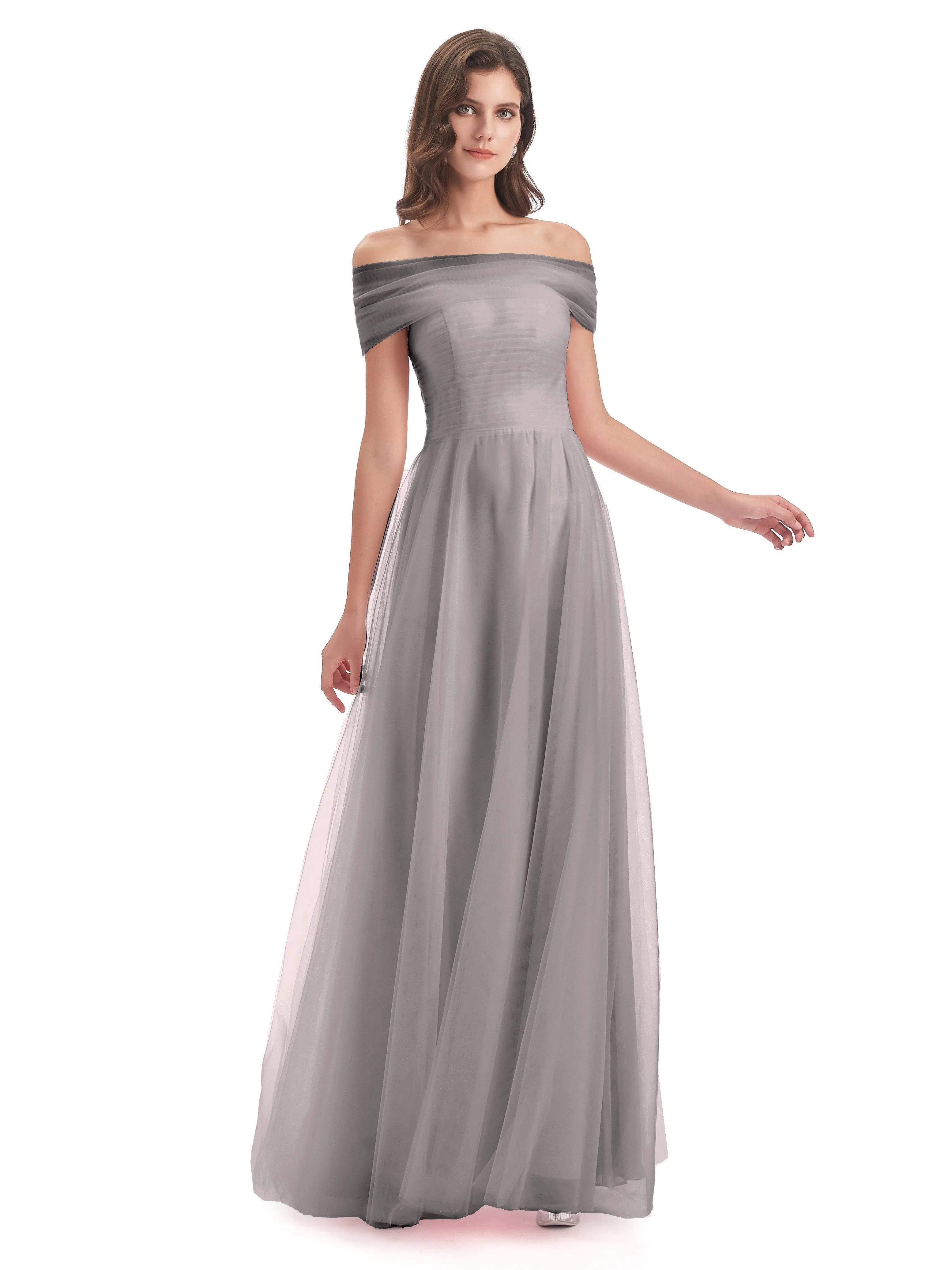 Lara Off The Shoulder Flowy Long Tulle/Chiffon Bridesmaid Dresses