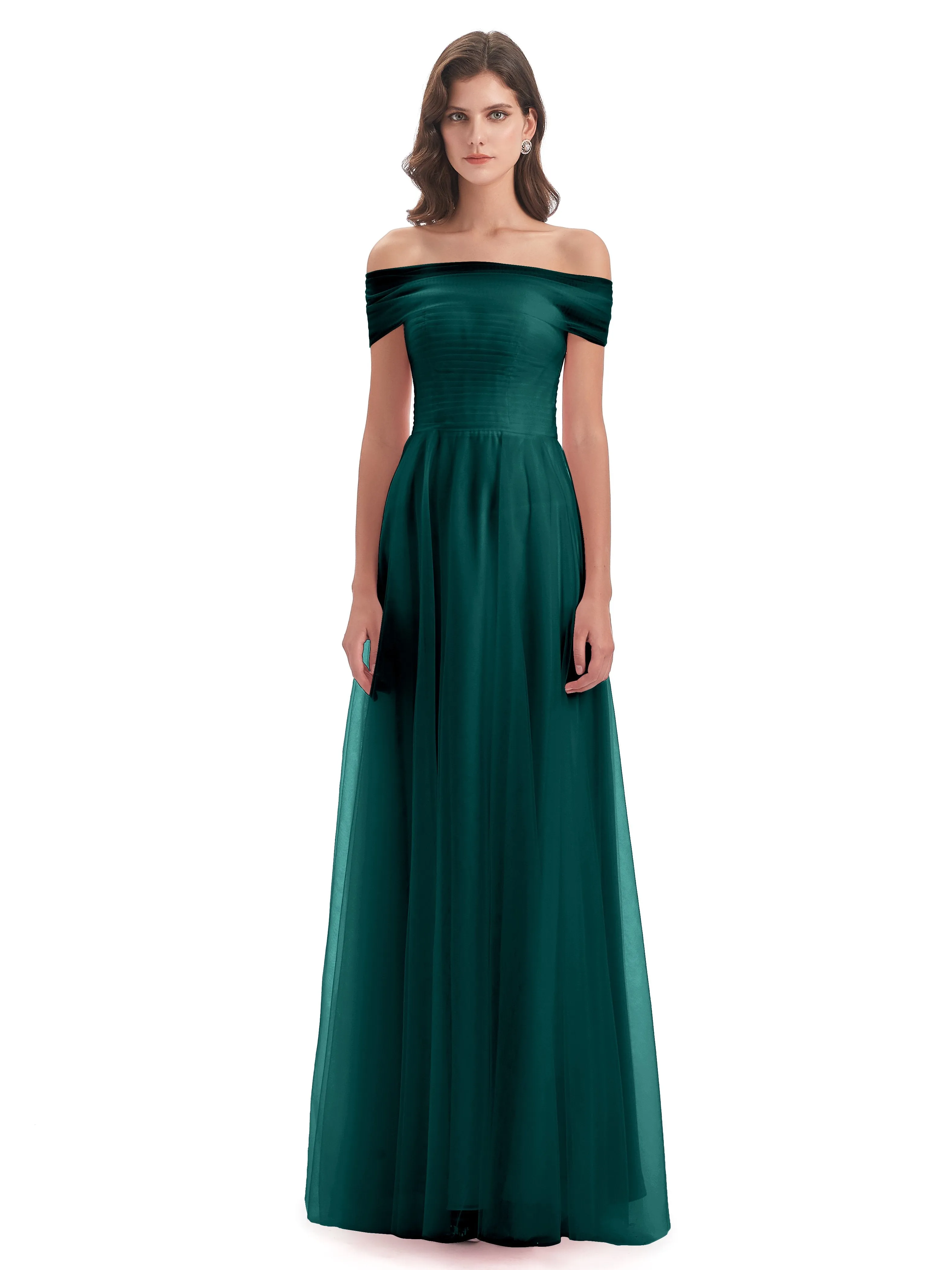 Lara Off The Shoulder Flowy Long Tulle/Chiffon Bridesmaid Dresses