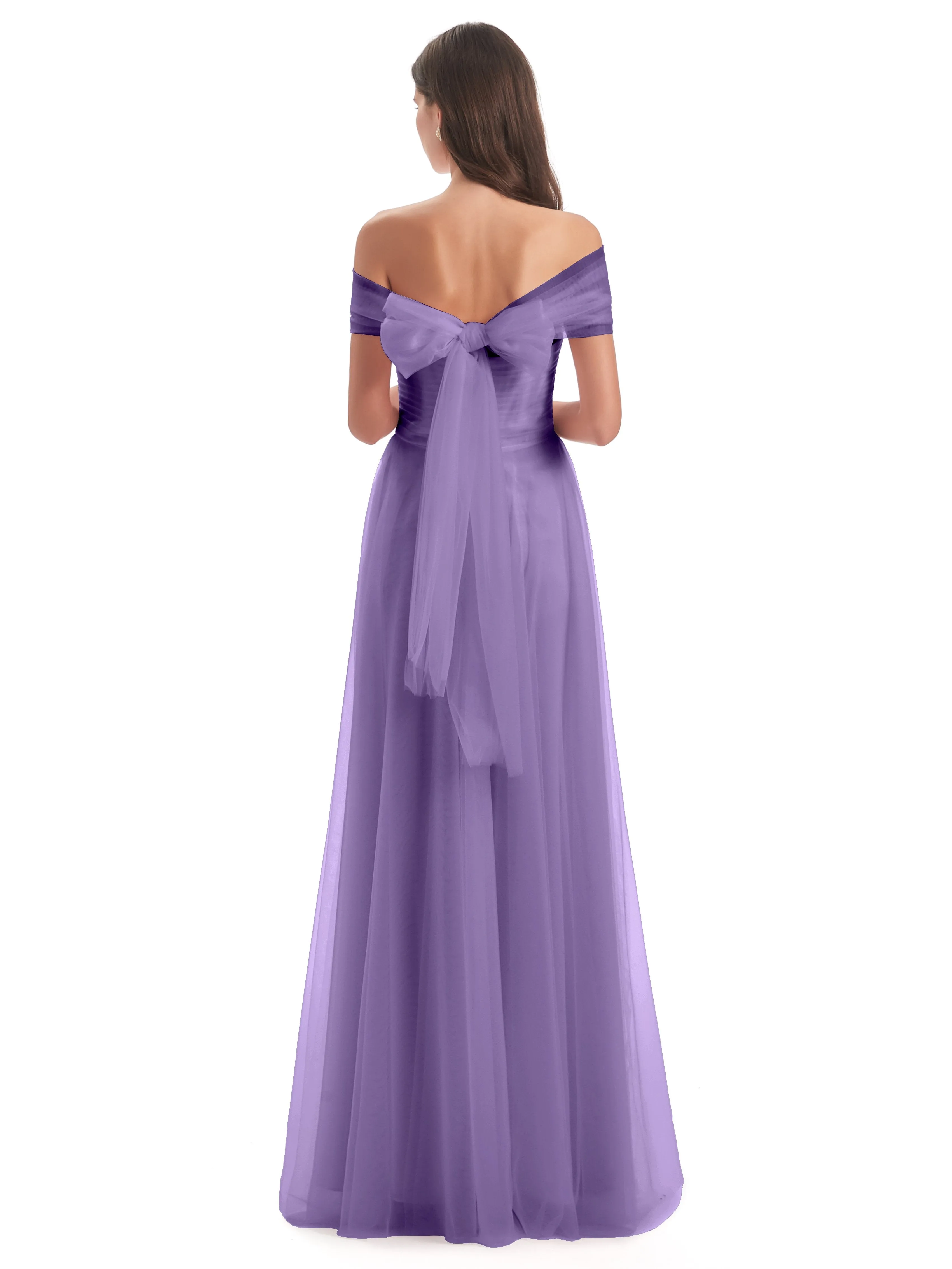 Lara Off The Shoulder Flowy Long Tulle/Chiffon Bridesmaid Dresses