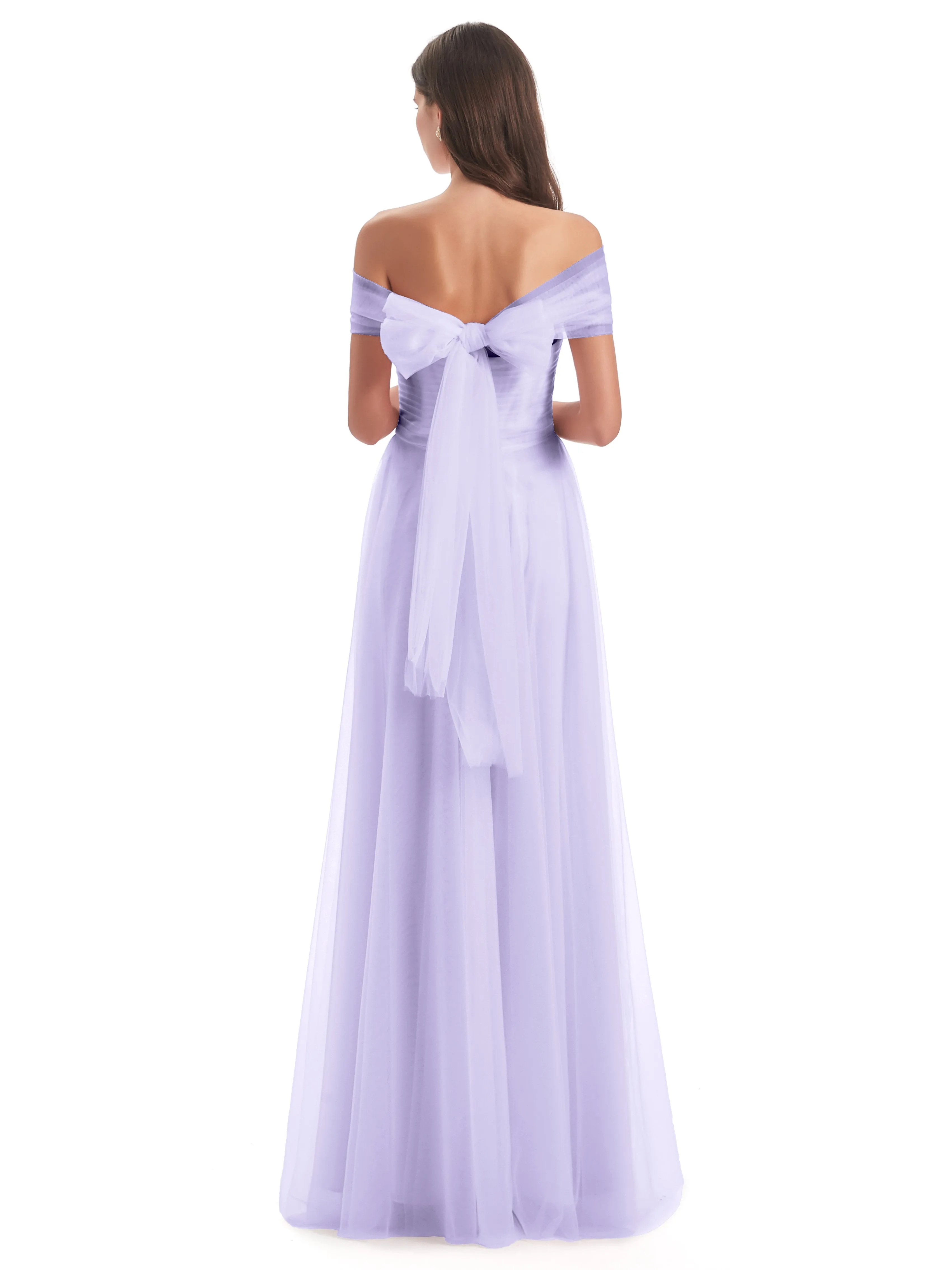 Lara Off The Shoulder Flowy Long Tulle/Chiffon Bridesmaid Dresses