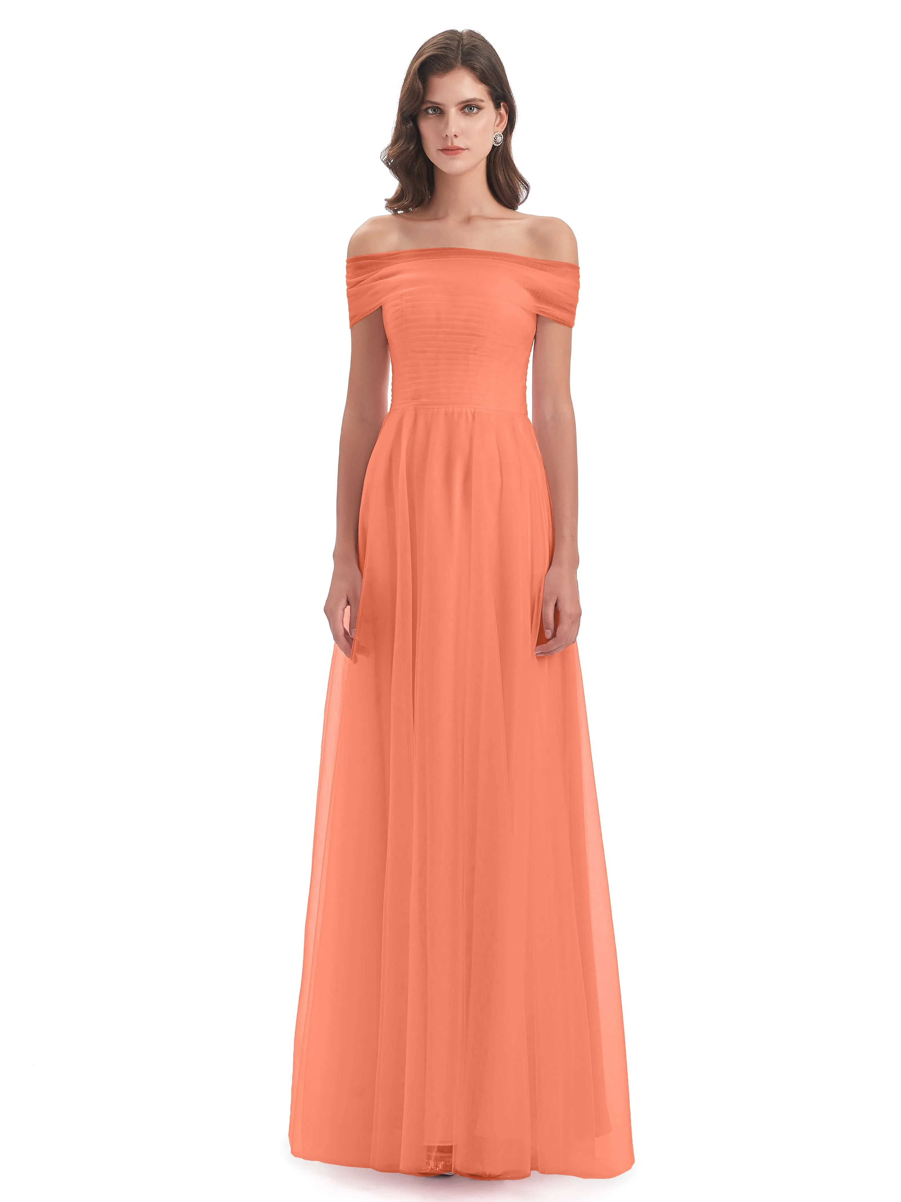 Lara Off The Shoulder Flowy Long Tulle/Chiffon Bridesmaid Dresses