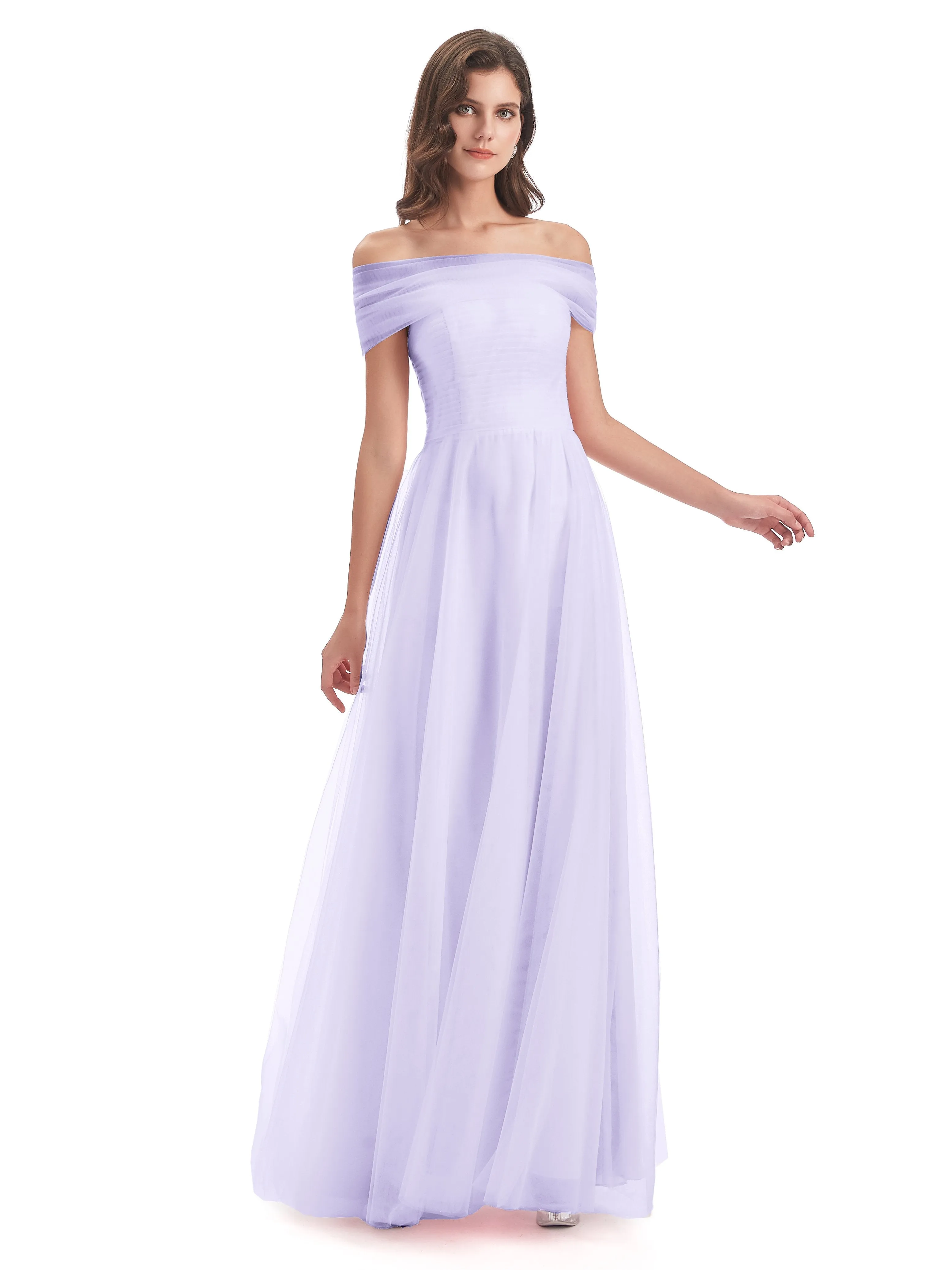 Lara Off The Shoulder Flowy Long Tulle/Chiffon Bridesmaid Dresses