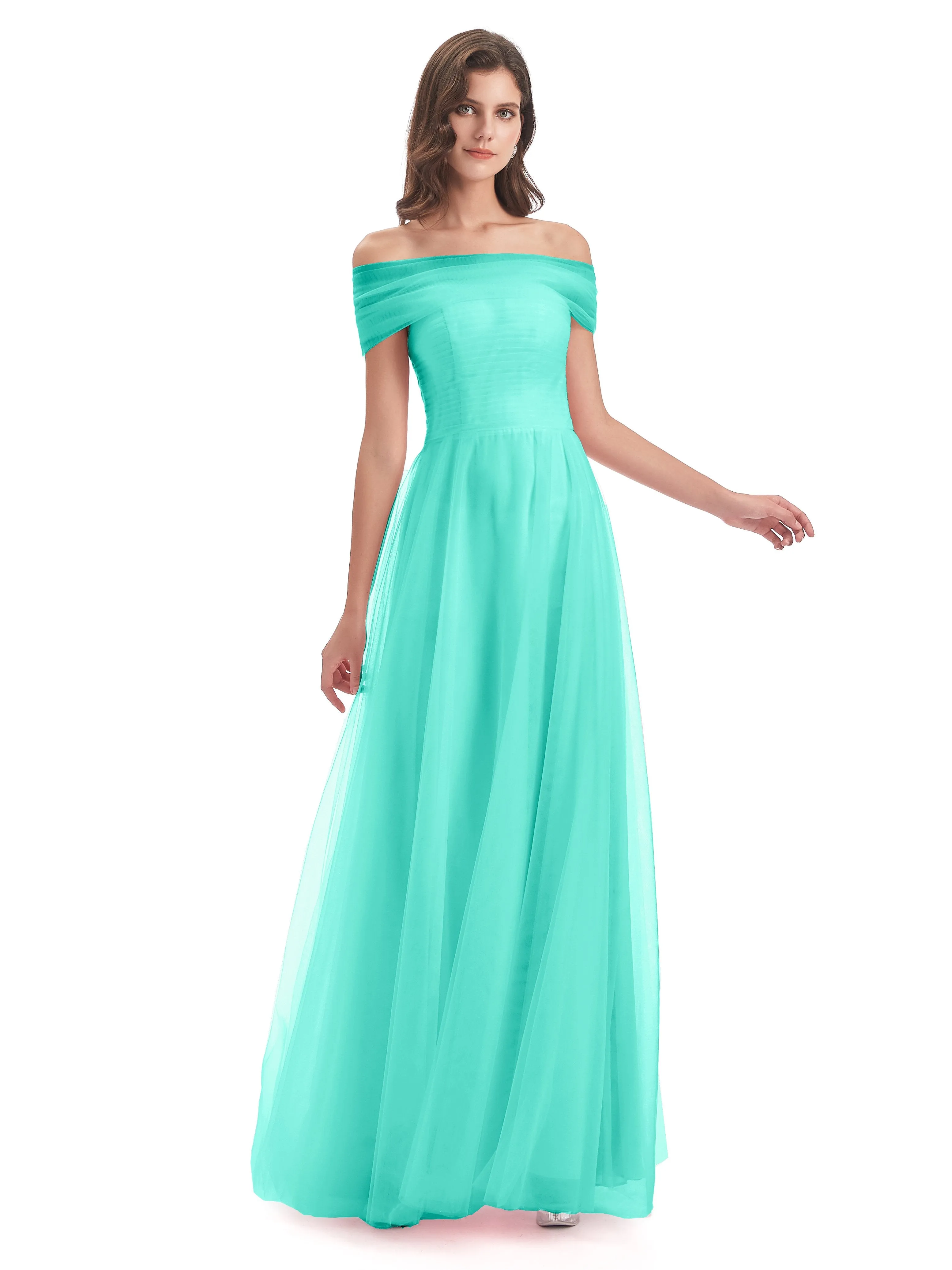 Lara Off The Shoulder Flowy Long Tulle/Chiffon Bridesmaid Dresses