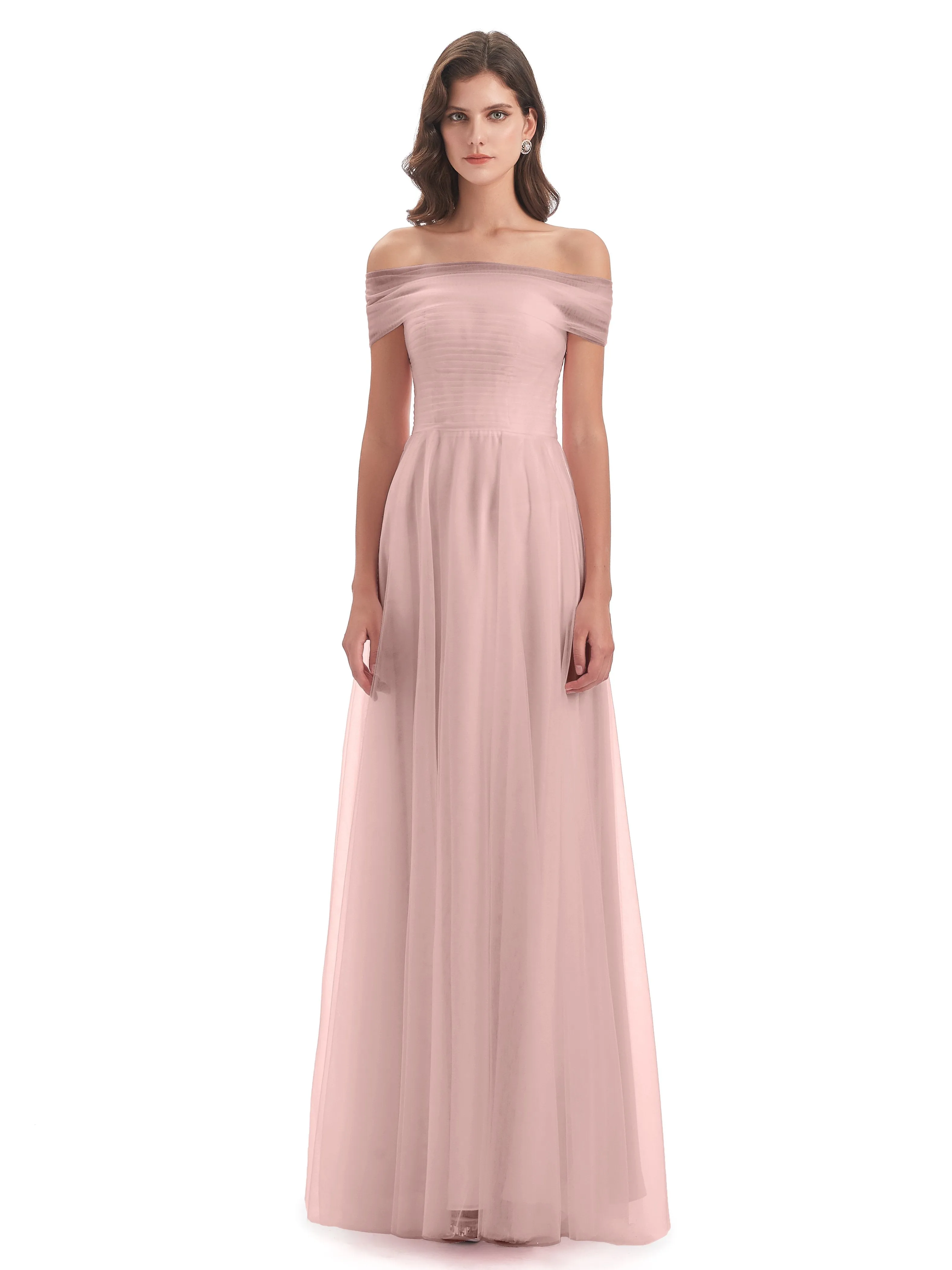 Lara Off The Shoulder Flowy Long Tulle/Chiffon Bridesmaid Dresses