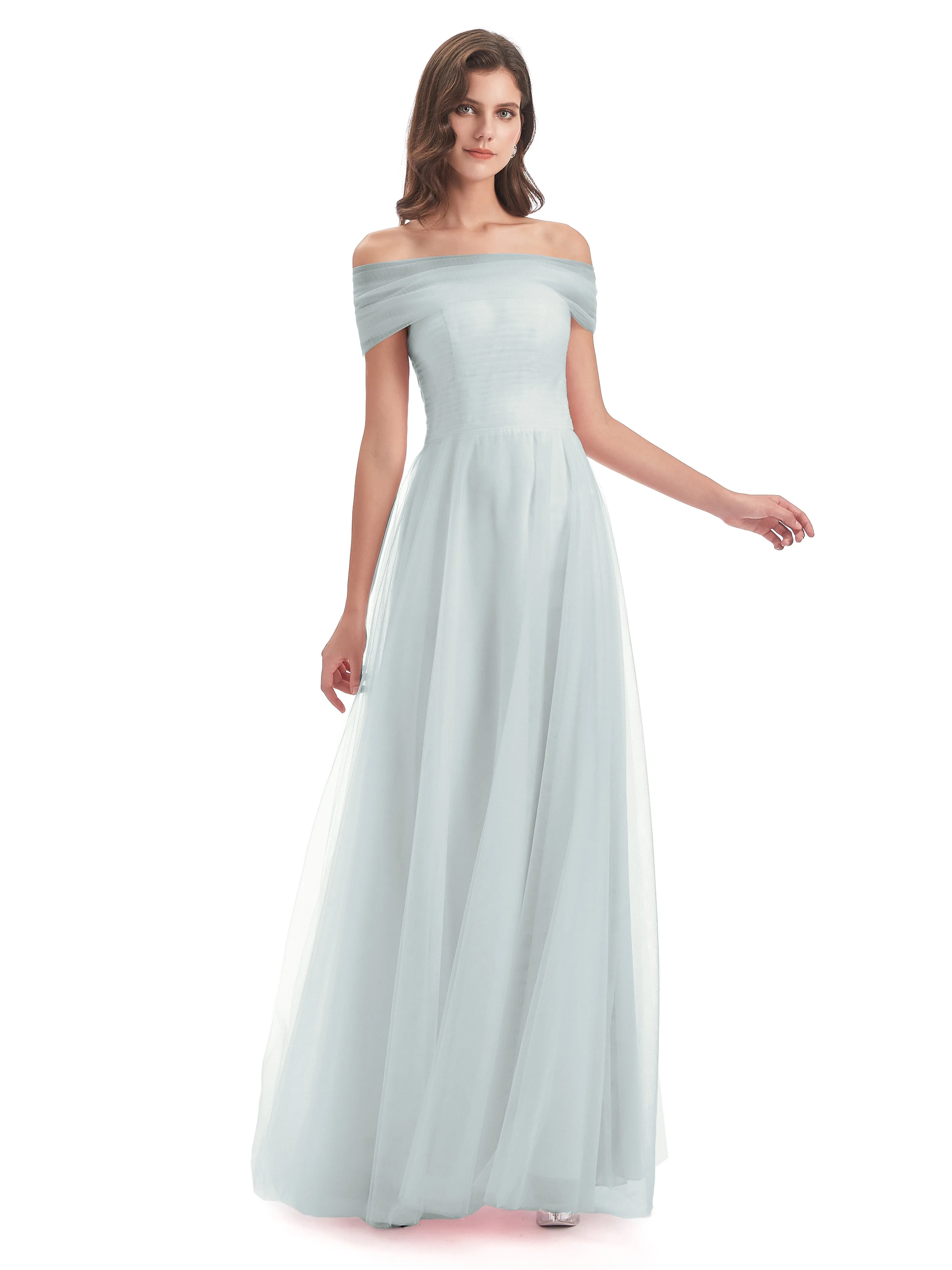 Lara Off The Shoulder Flowy Long Tulle/Chiffon Bridesmaid Dresses