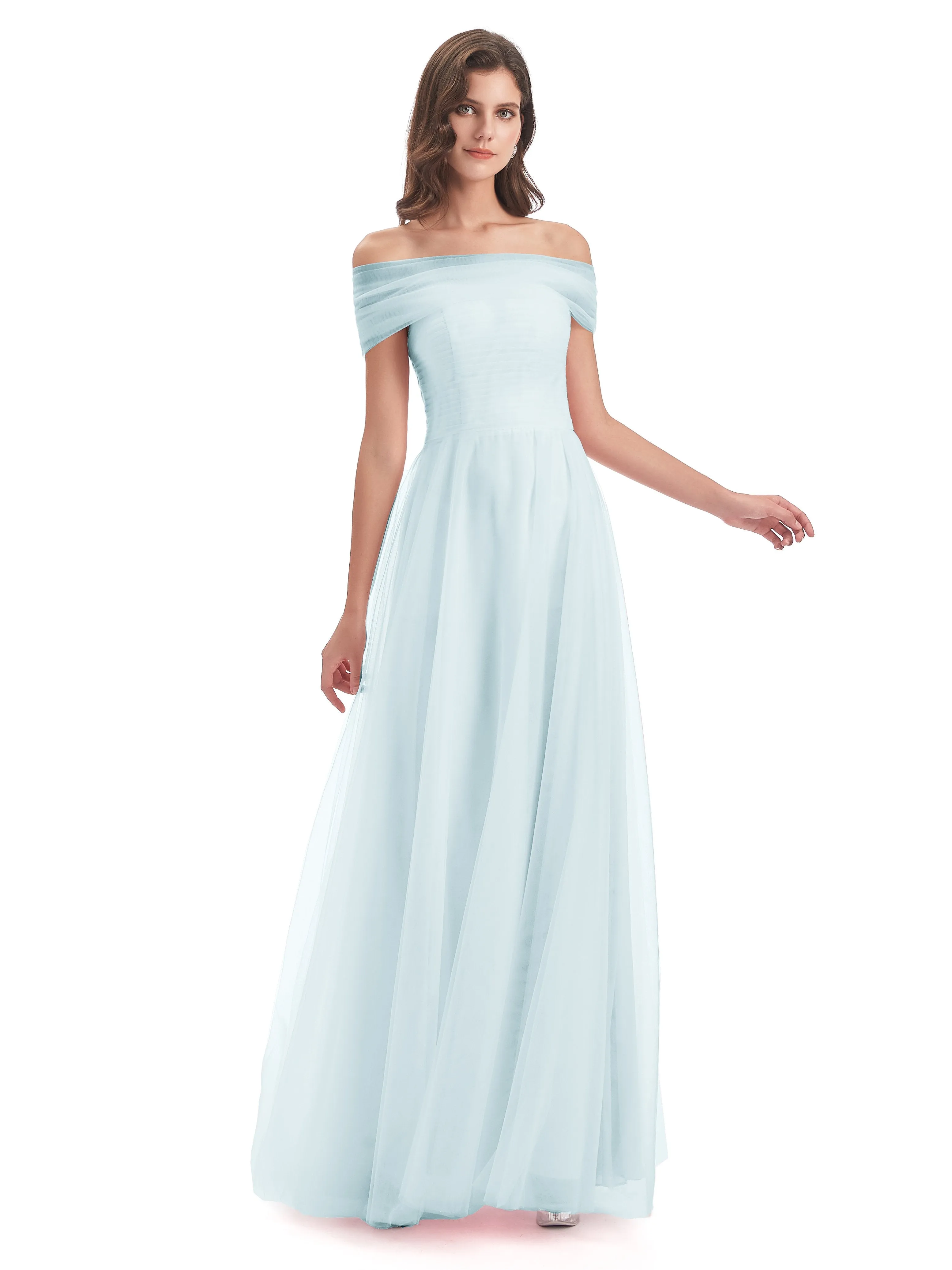 Lara Off The Shoulder Flowy Long Tulle/Chiffon Bridesmaid Dresses