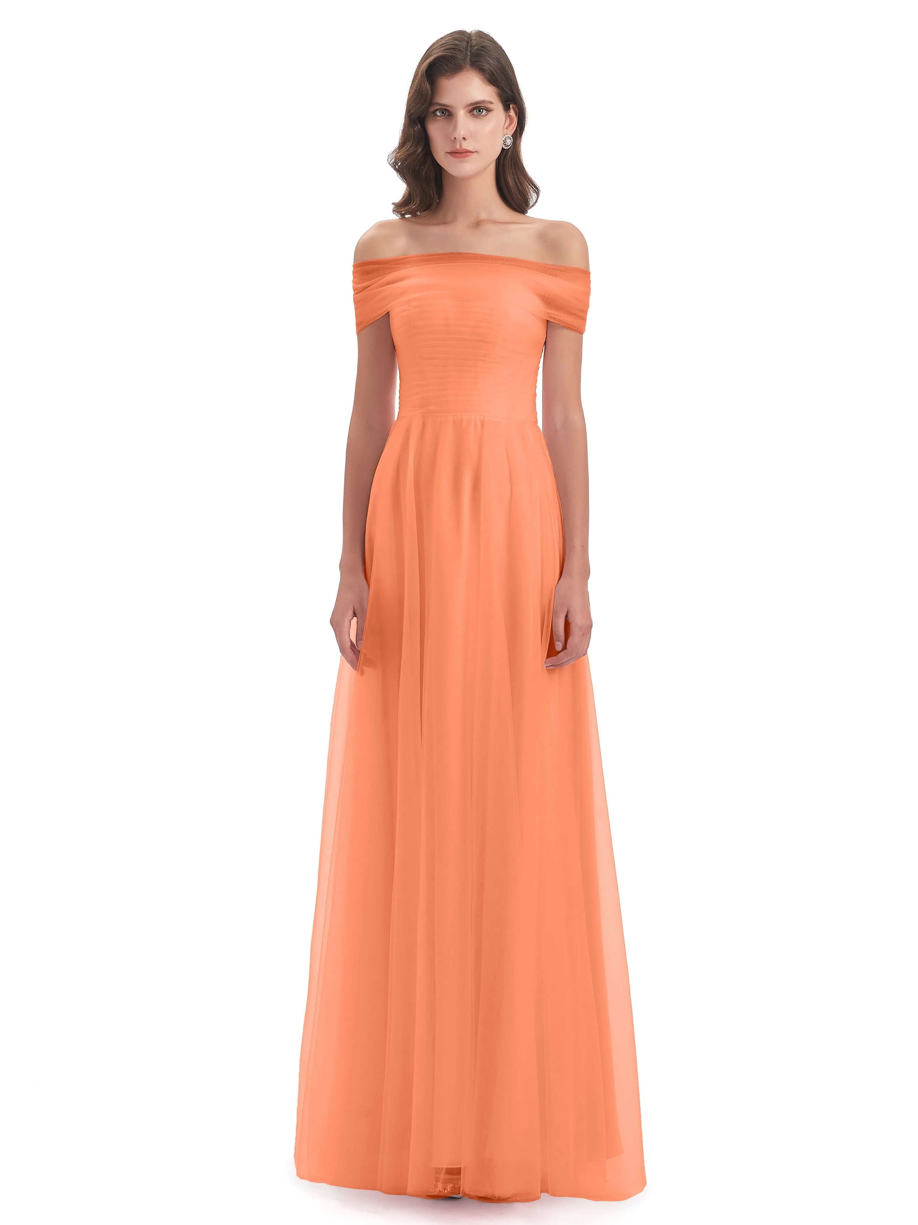 Lara Off The Shoulder Flowy Long Tulle/Chiffon Bridesmaid Dresses