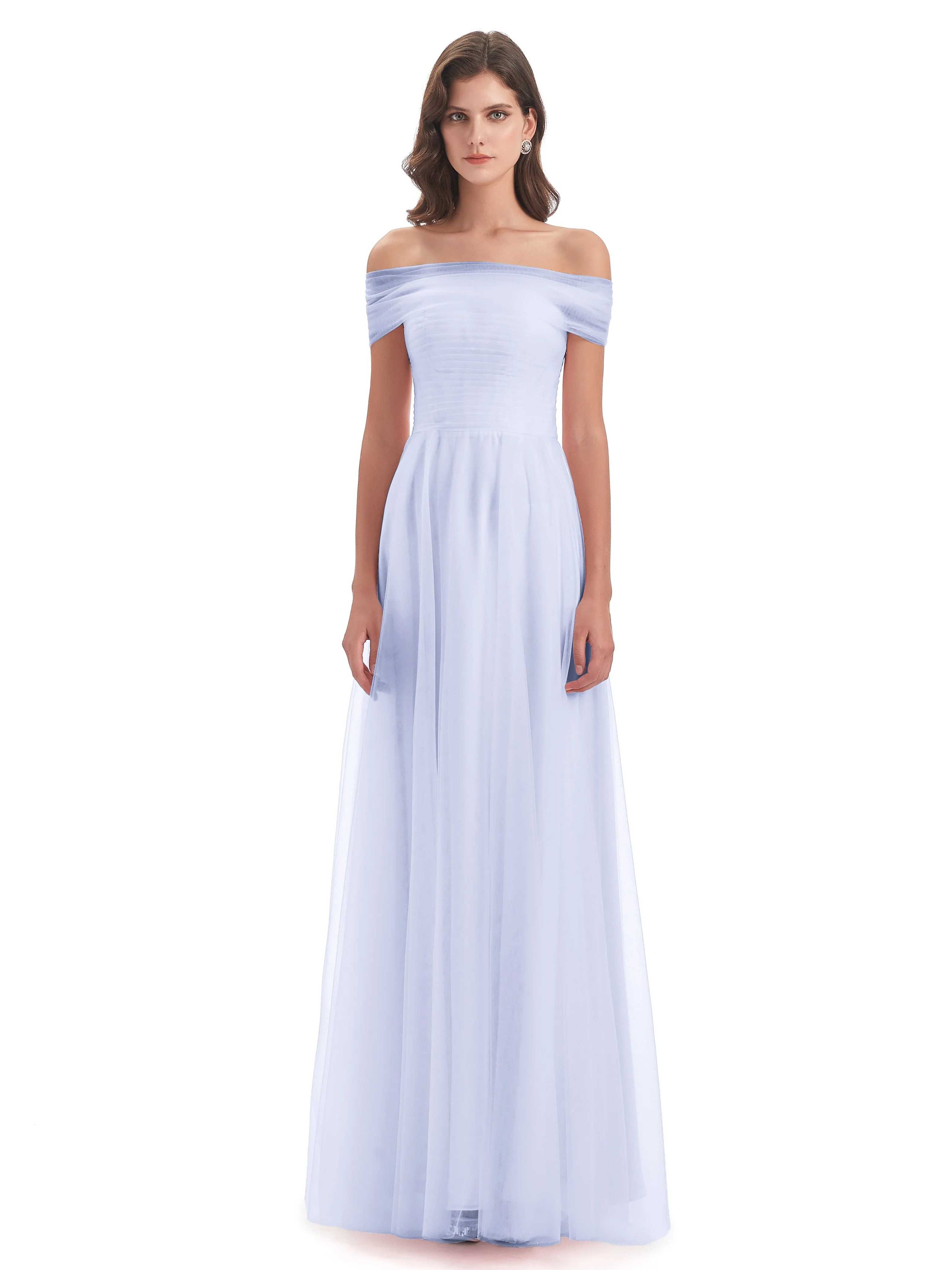 Lara Off The Shoulder Flowy Long Tulle/Chiffon Bridesmaid Dresses