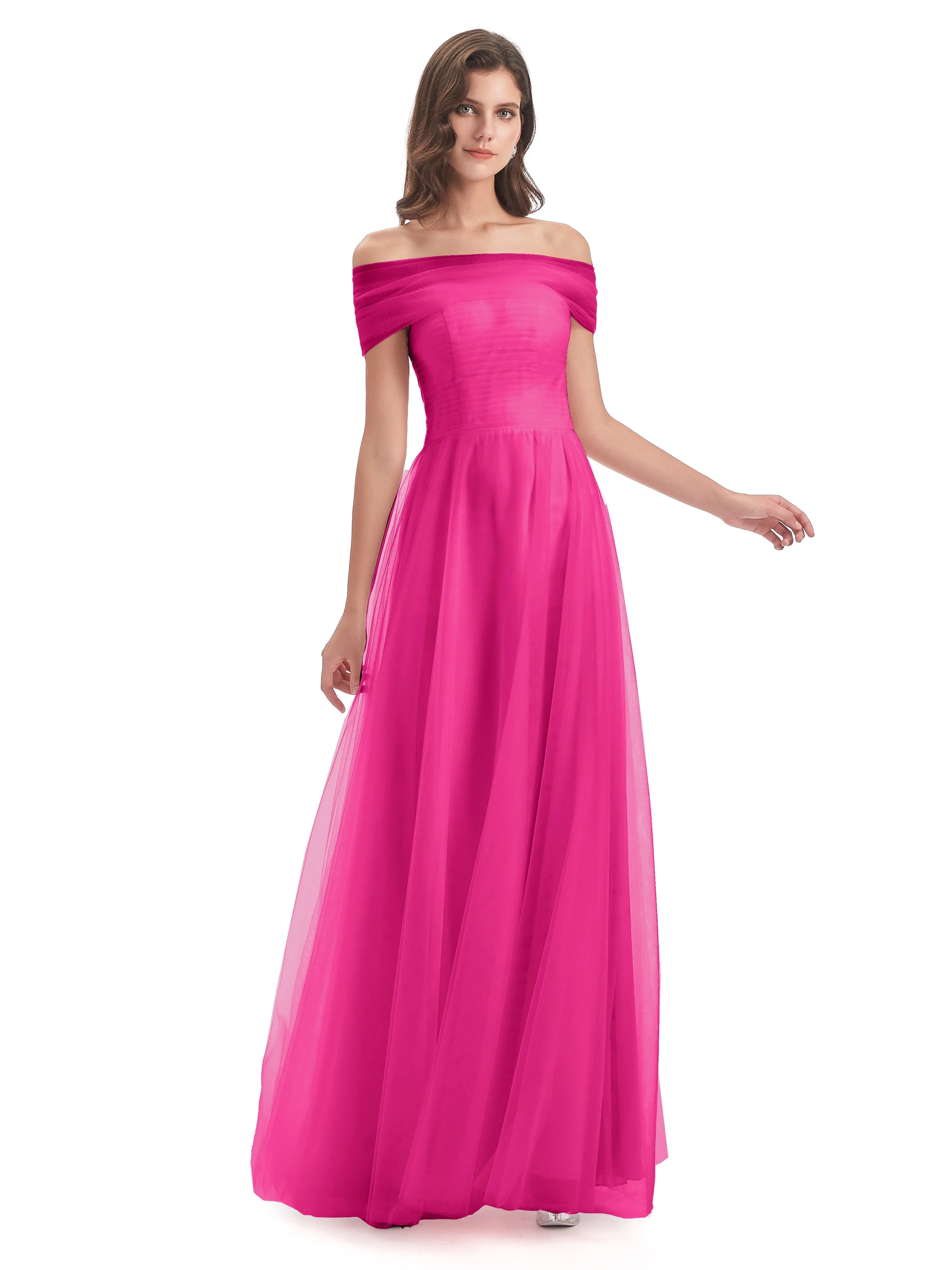 Lara Off The Shoulder Flowy Long Tulle/Chiffon Bridesmaid Dresses