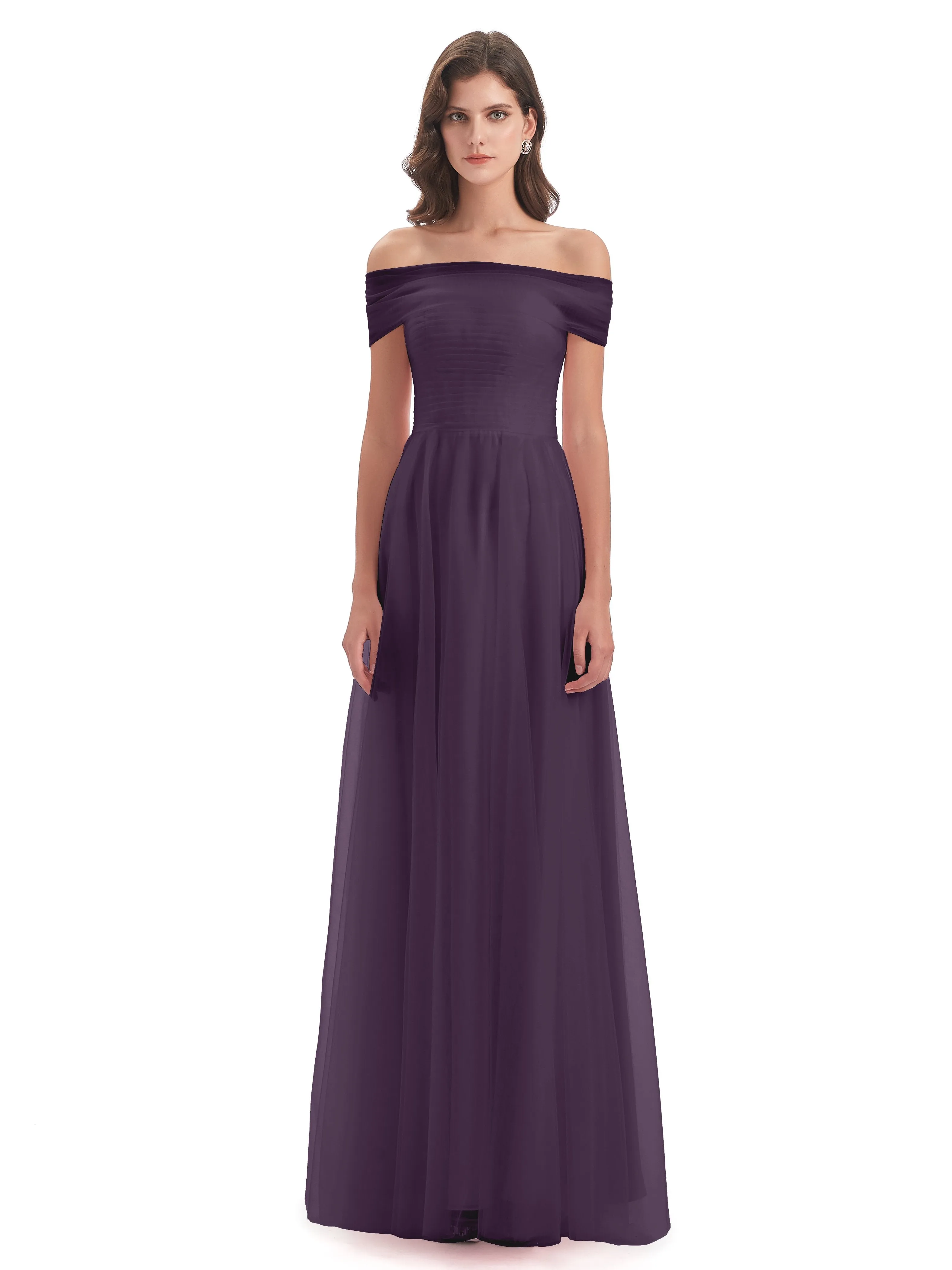 Lara Off The Shoulder Flowy Long Tulle/Chiffon Bridesmaid Dresses