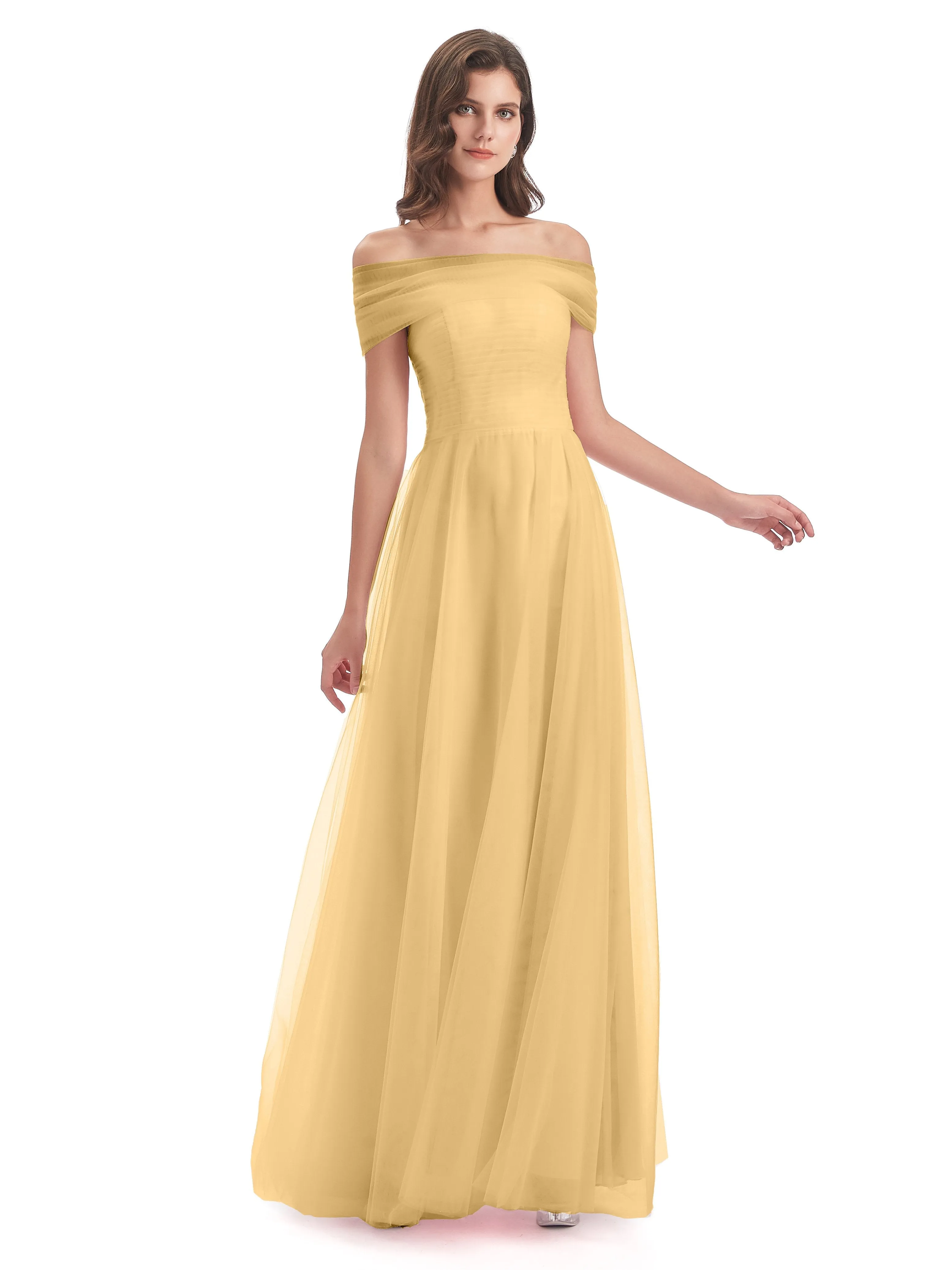 Lara Off The Shoulder Flowy Long Tulle/Chiffon Bridesmaid Dresses