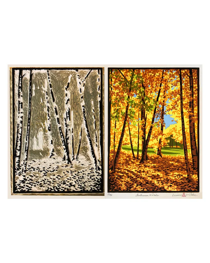 Laura Wilder Autumn Woods Limited Edition Framed Matted Block Print