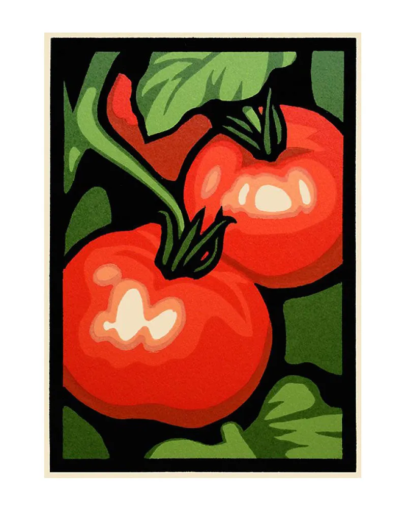 Laura Wilder Tomatoes Limited Edition Framed Matted Block Print