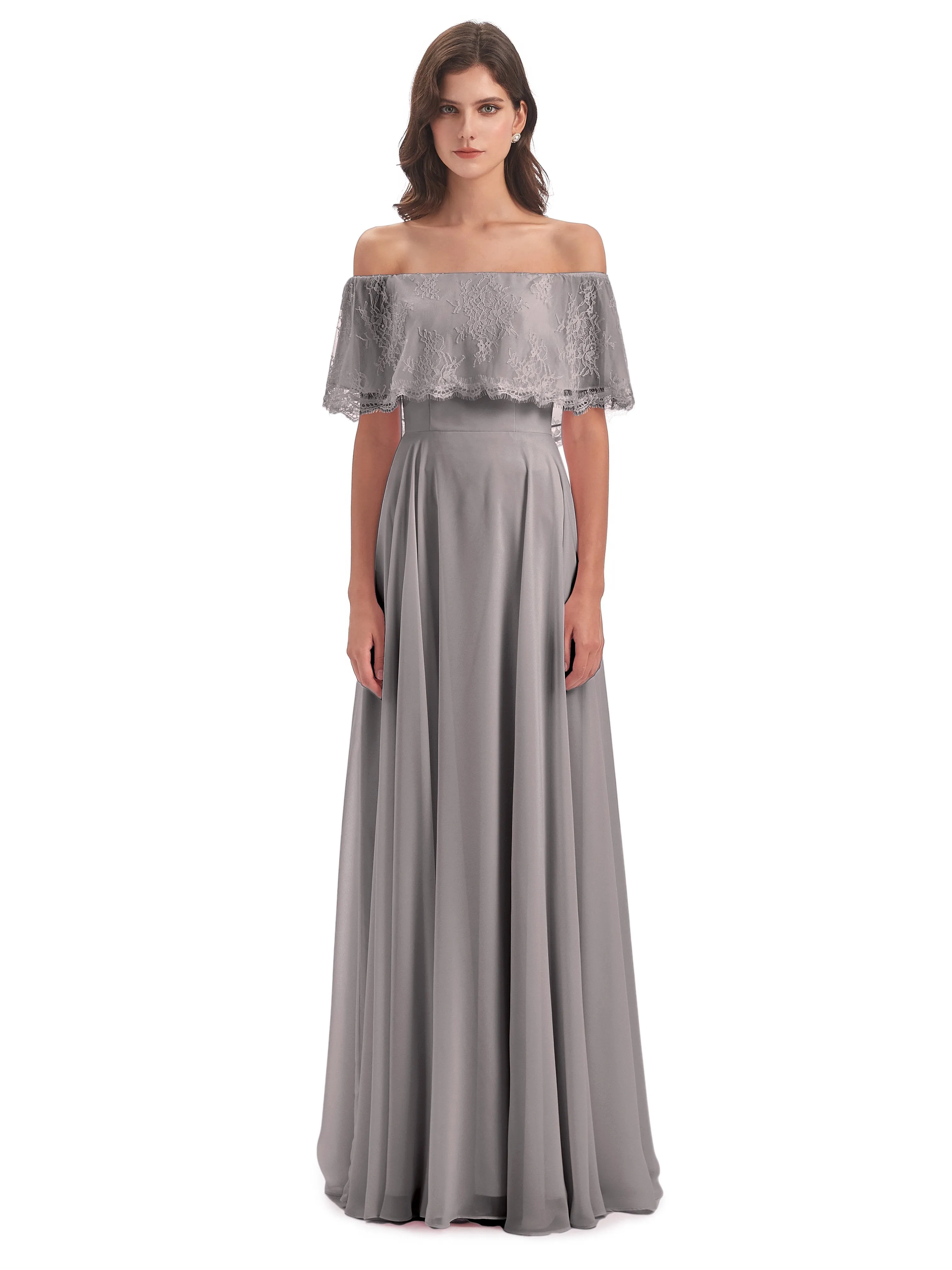 Layla Off The Shoulder Long Fashion Lace/Chiffon Bridesmaid Dresses