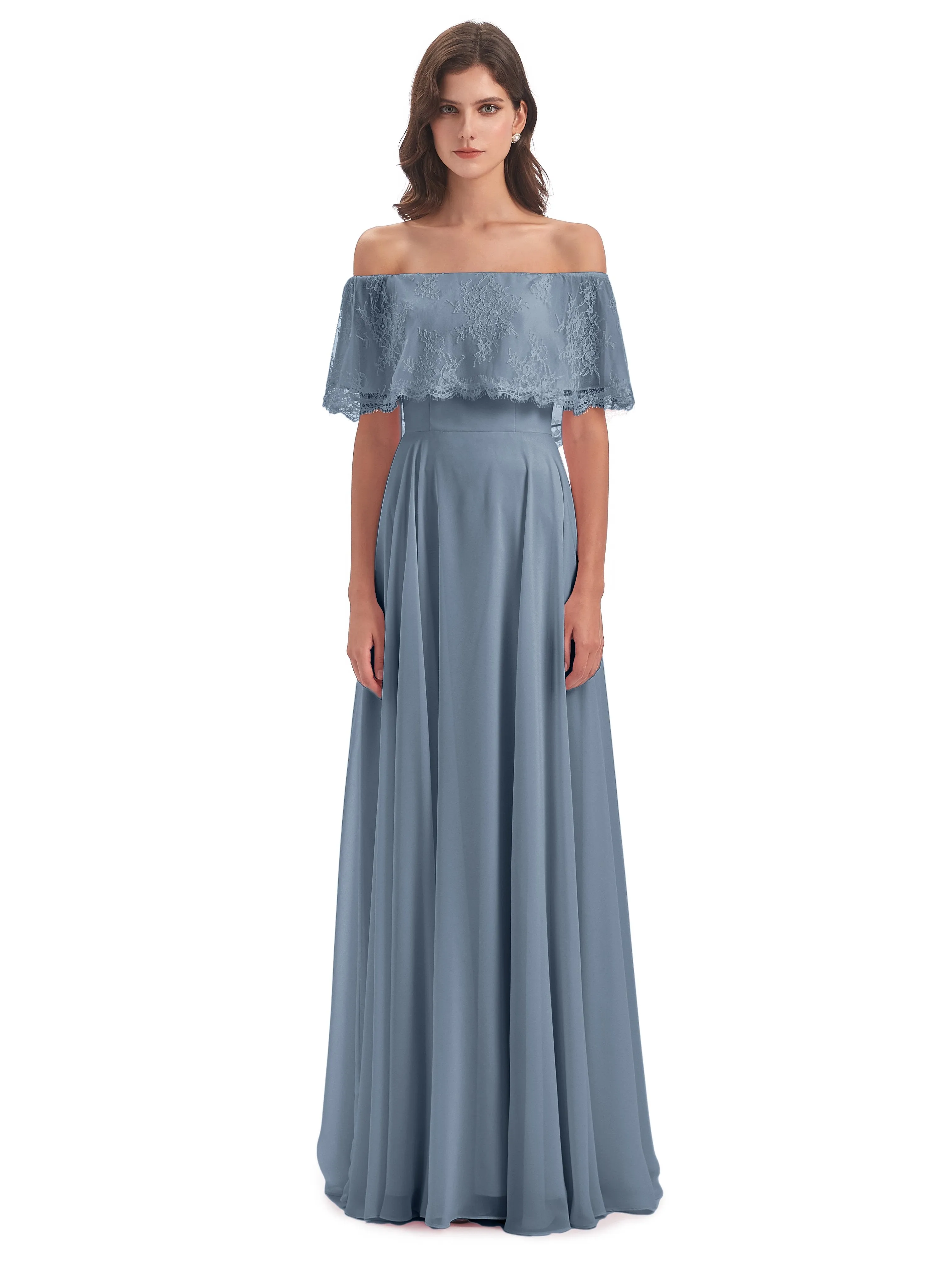 Layla Off The Shoulder Long Fashion Lace/Chiffon Bridesmaid Dresses