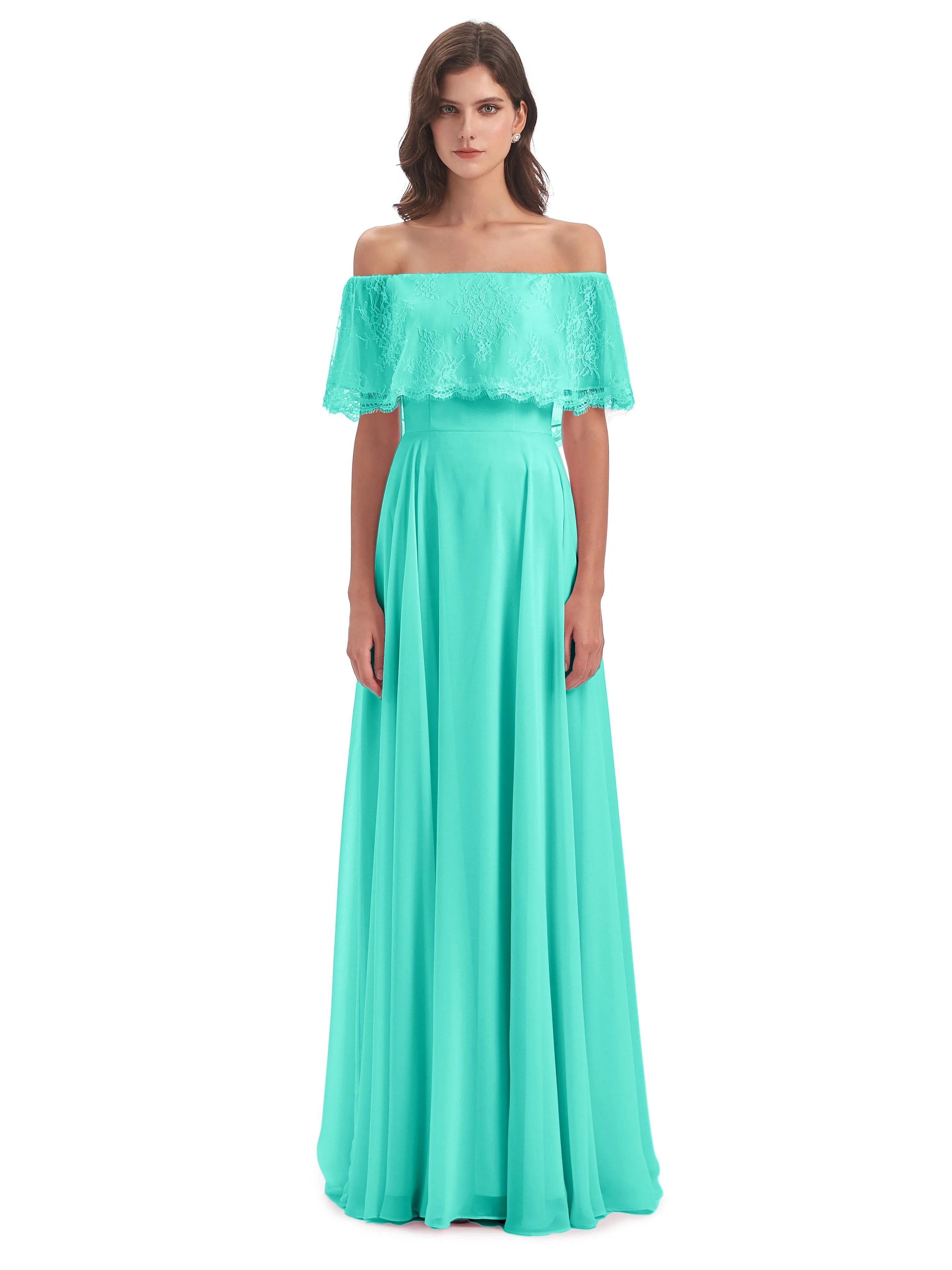 Layla Off The Shoulder Long Fashion Lace/Chiffon Bridesmaid Dresses