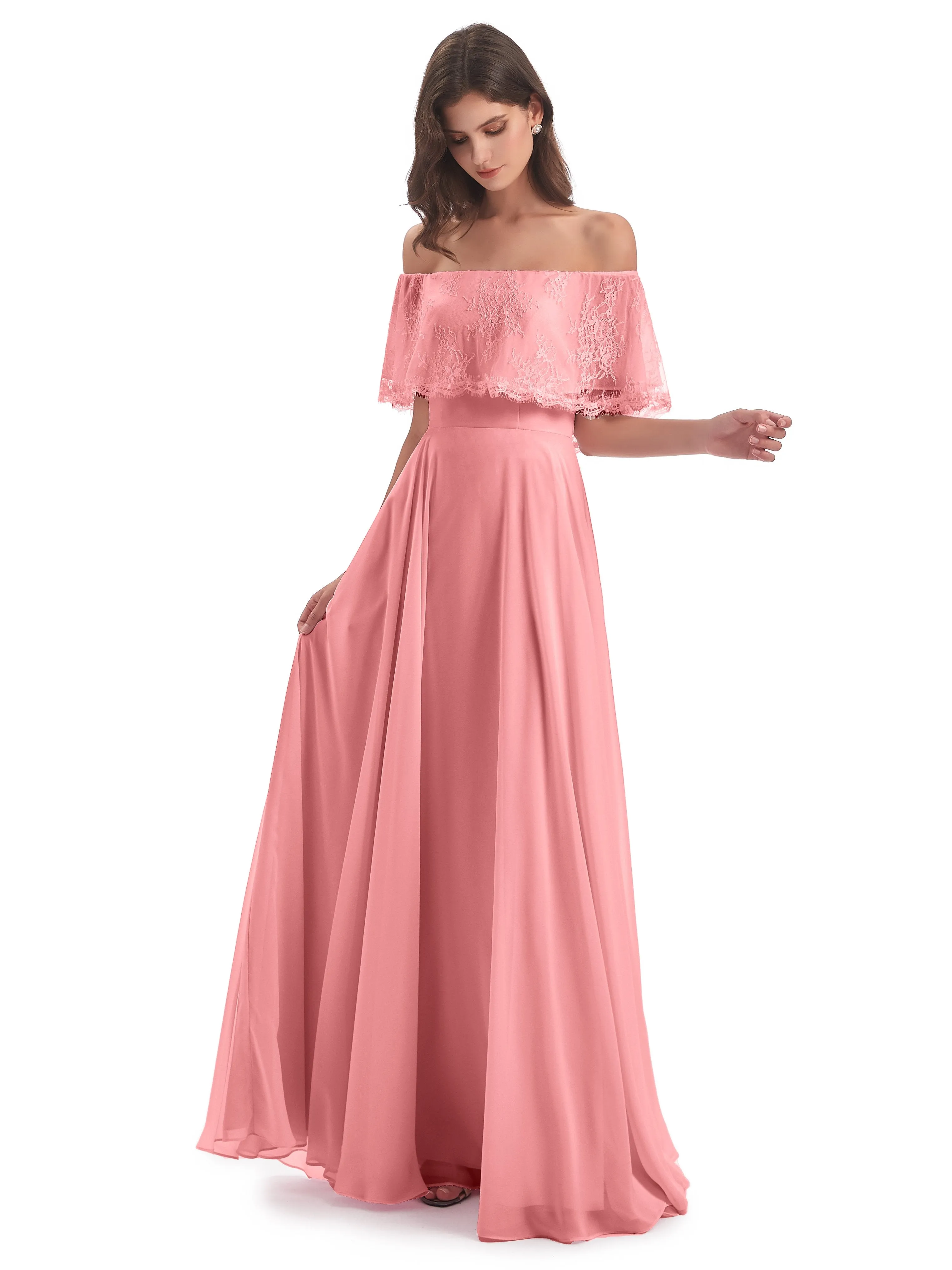 Layla Off The Shoulder Long Fashion Lace/Chiffon Bridesmaid Dresses