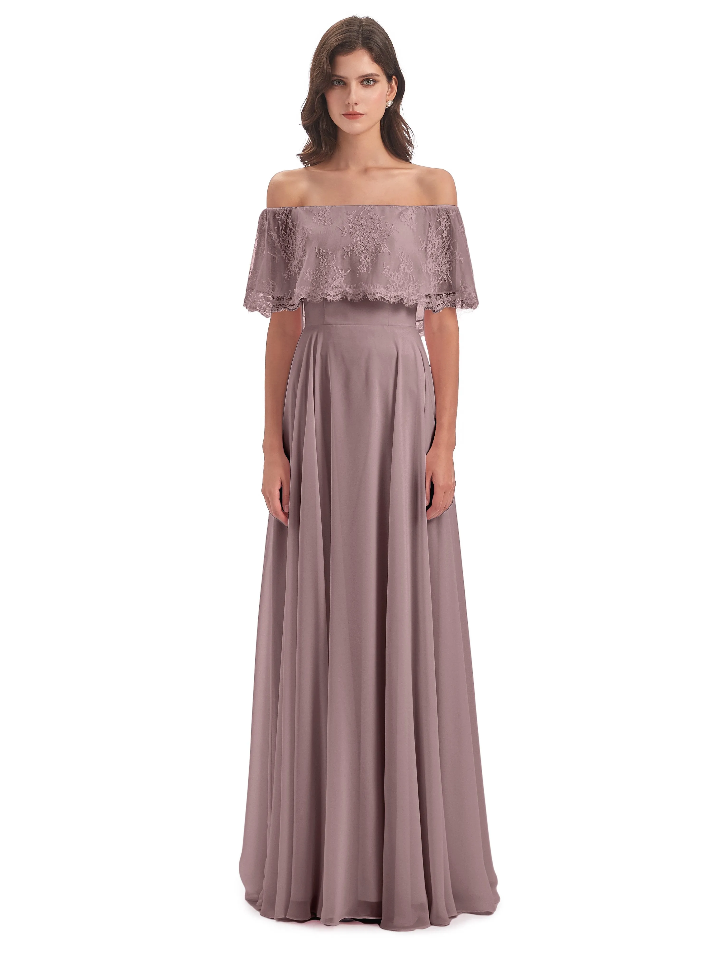 Layla Off The Shoulder Long Fashion Lace/Chiffon Bridesmaid Dresses