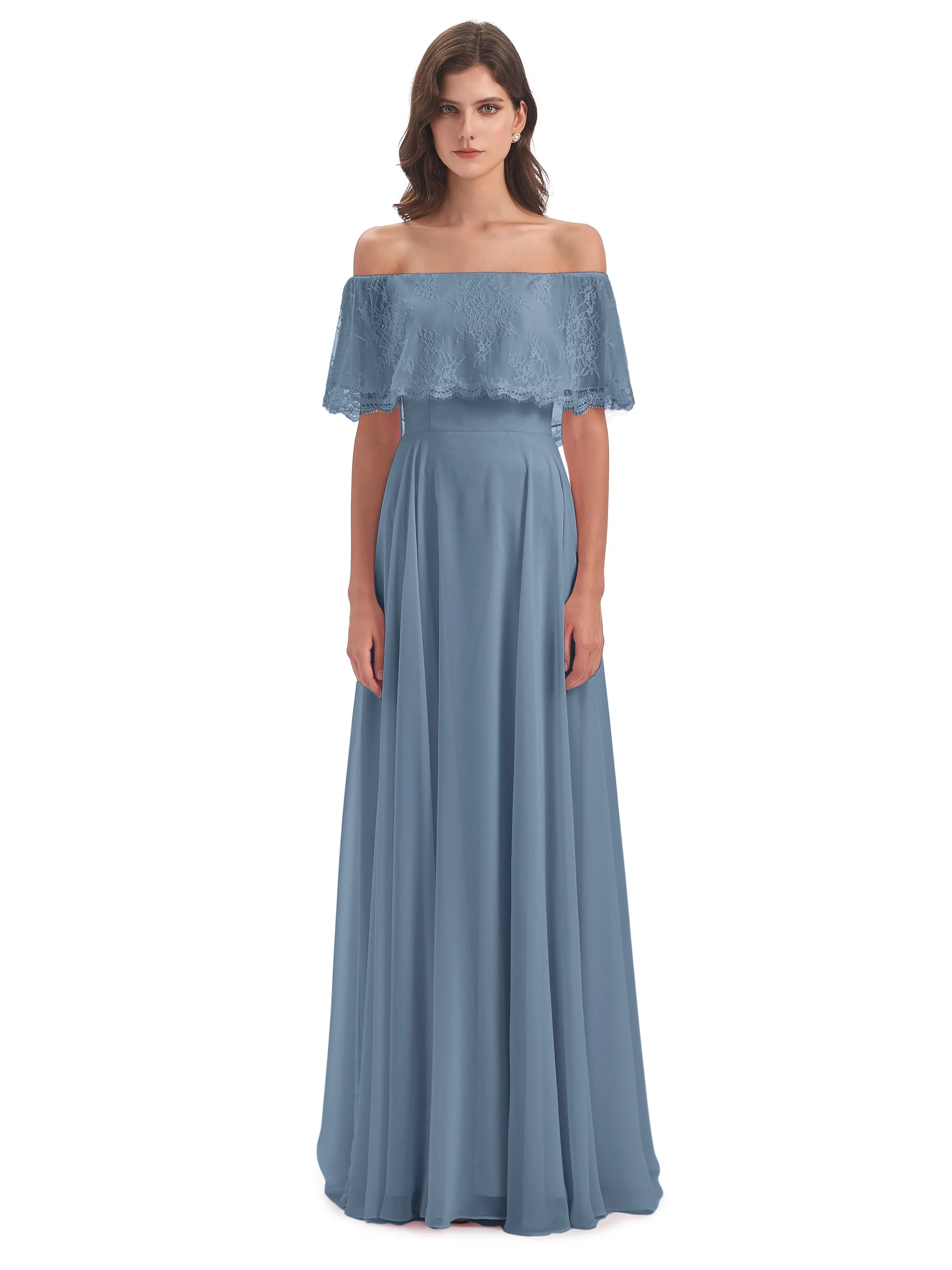 Layla Off The Shoulder Long Fashion Lace/Chiffon Bridesmaid Dresses