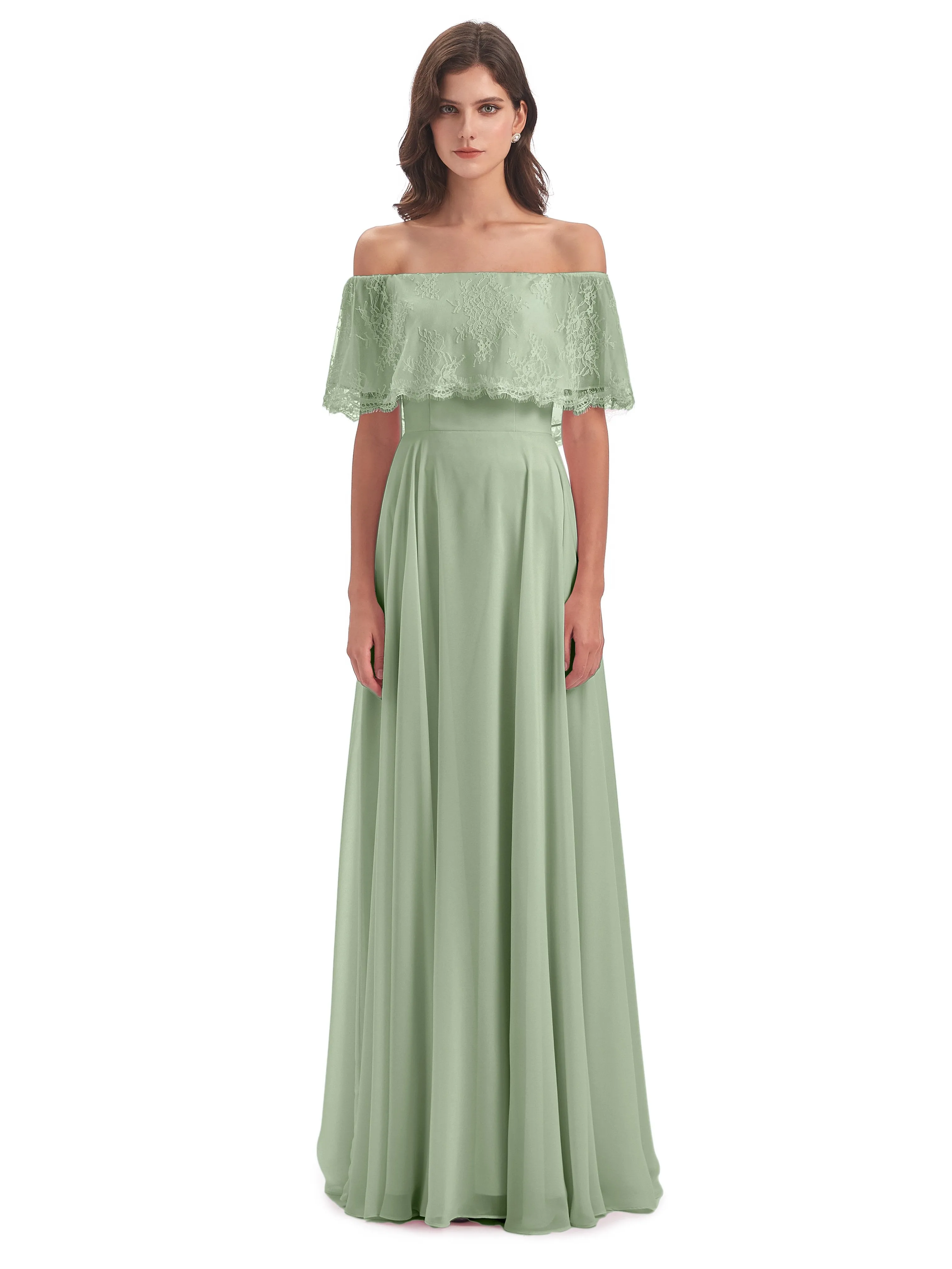 Layla Off The Shoulder Long Fashion Lace/Chiffon Bridesmaid Dresses