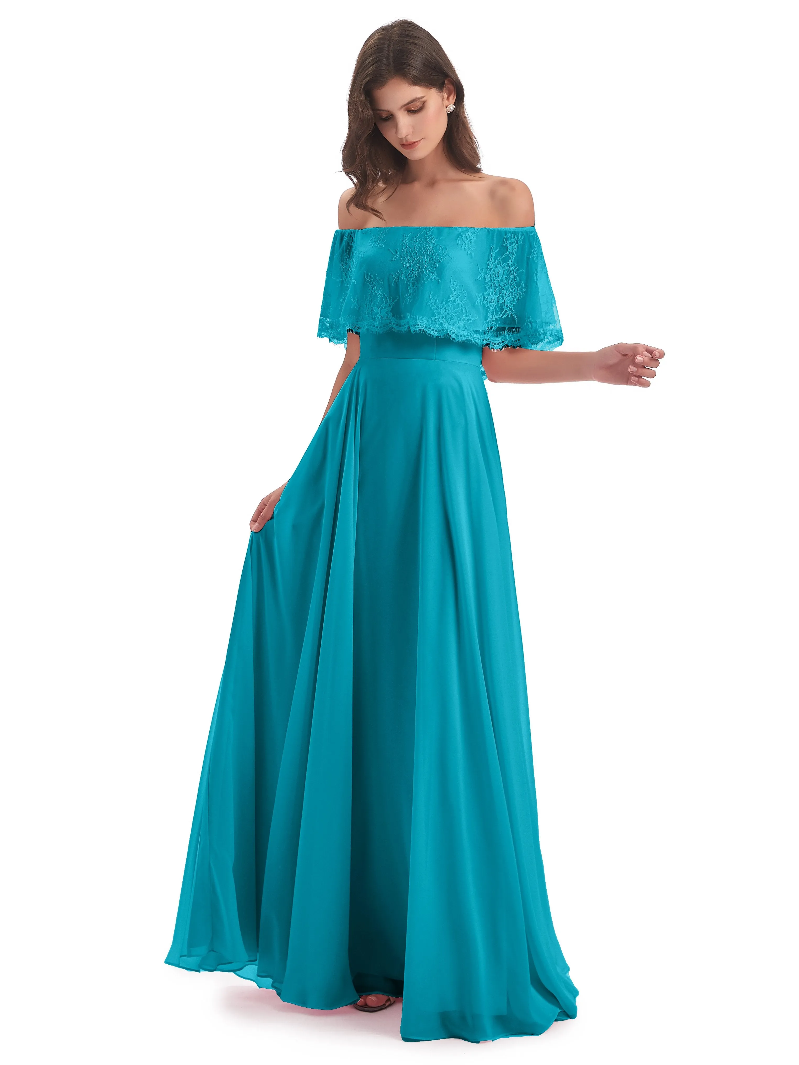 Layla Off The Shoulder Long Fashion Lace/Chiffon Bridesmaid Dresses