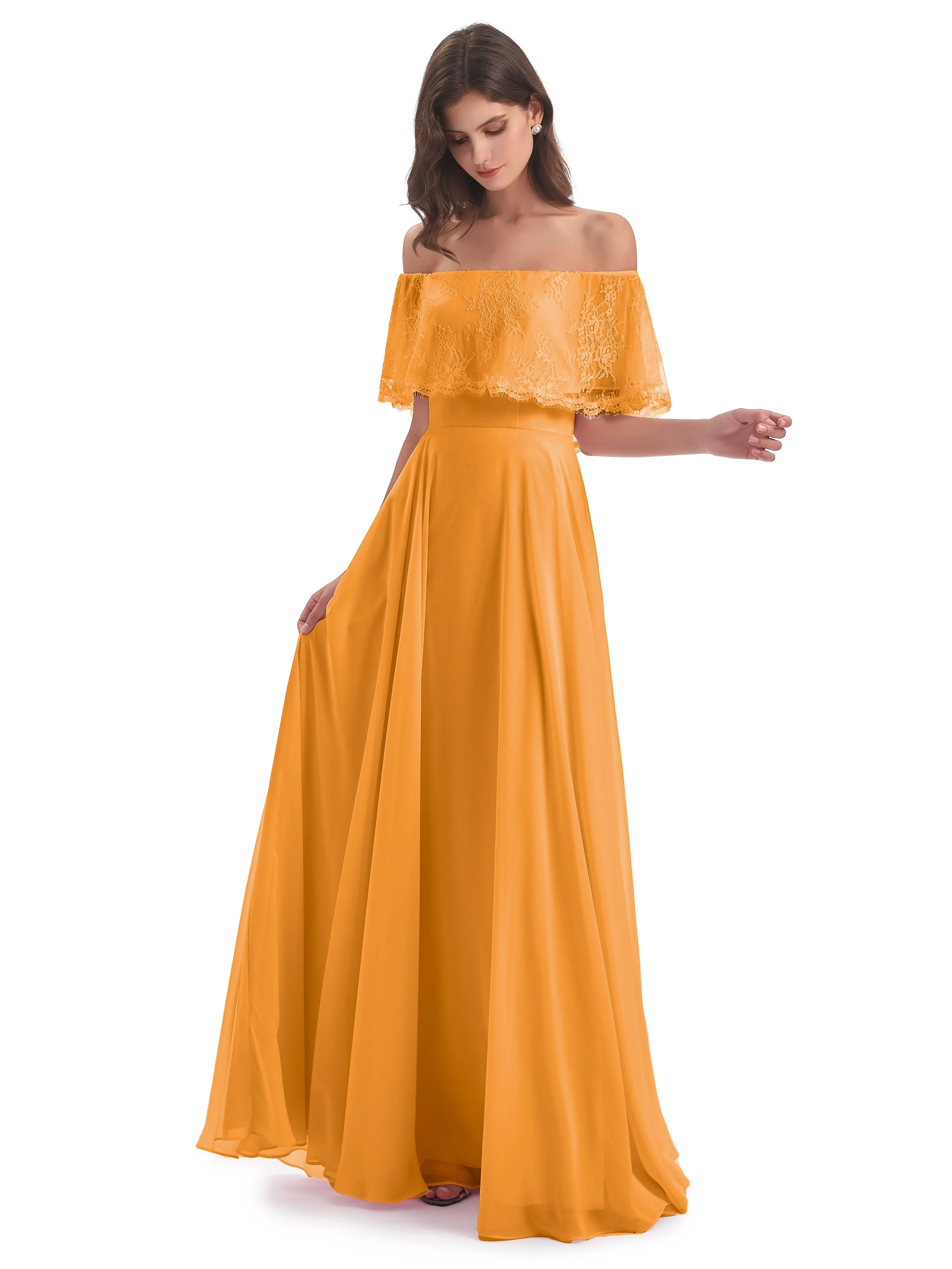 Layla Off The Shoulder Long Fashion Lace/Chiffon Bridesmaid Dresses