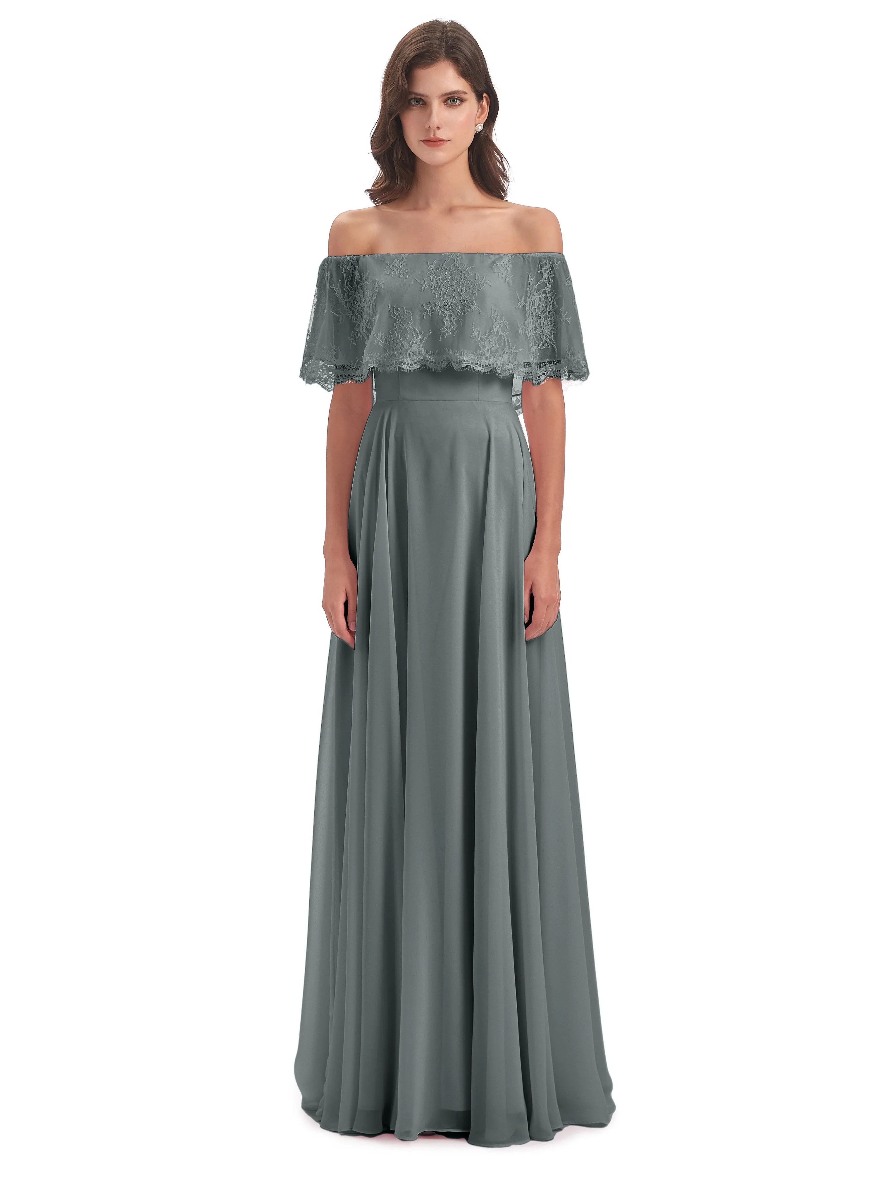 Layla Off The Shoulder Long Fashion Lace/Chiffon Bridesmaid Dresses