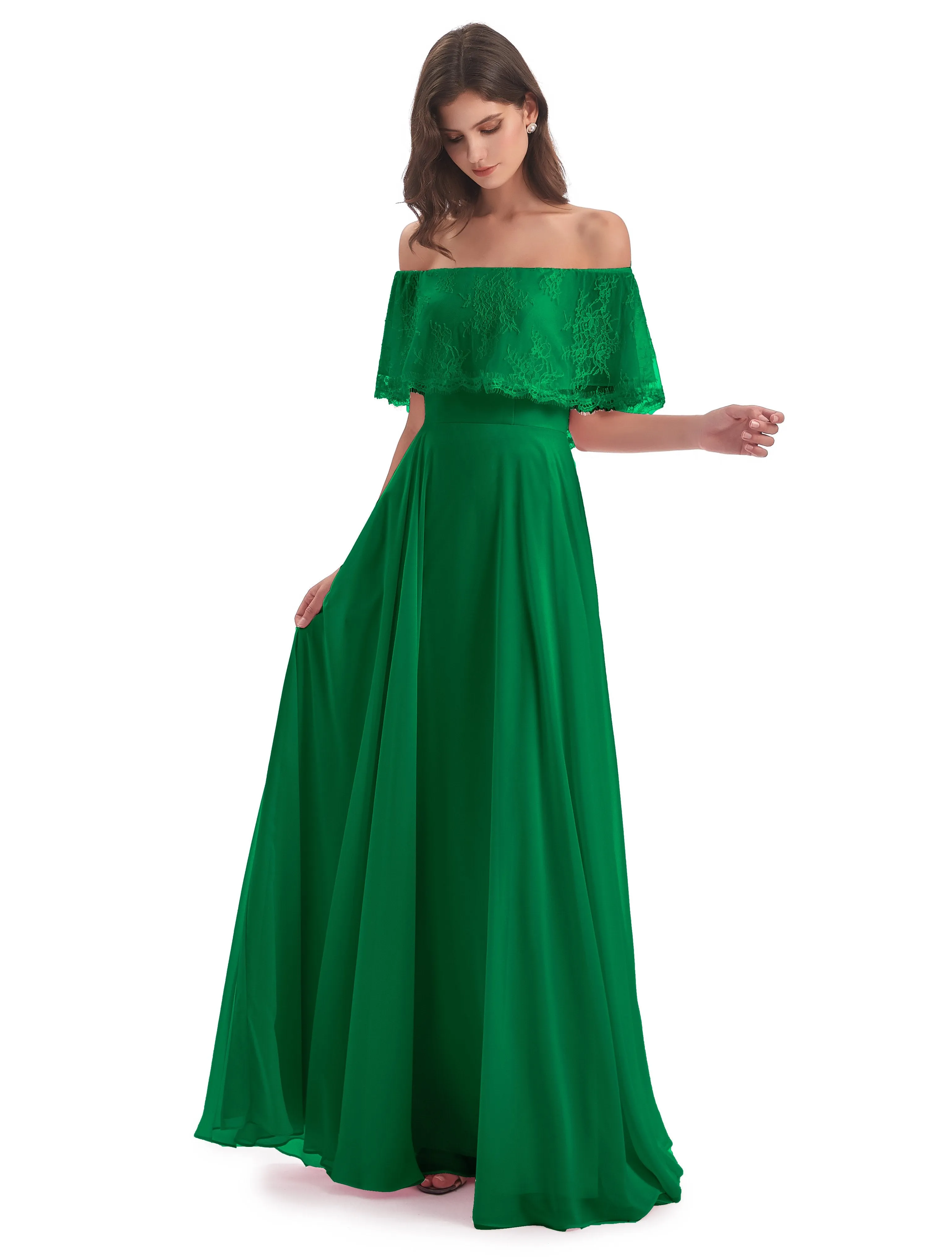 Layla Off The Shoulder Long Fashion Lace/Chiffon Bridesmaid Dresses