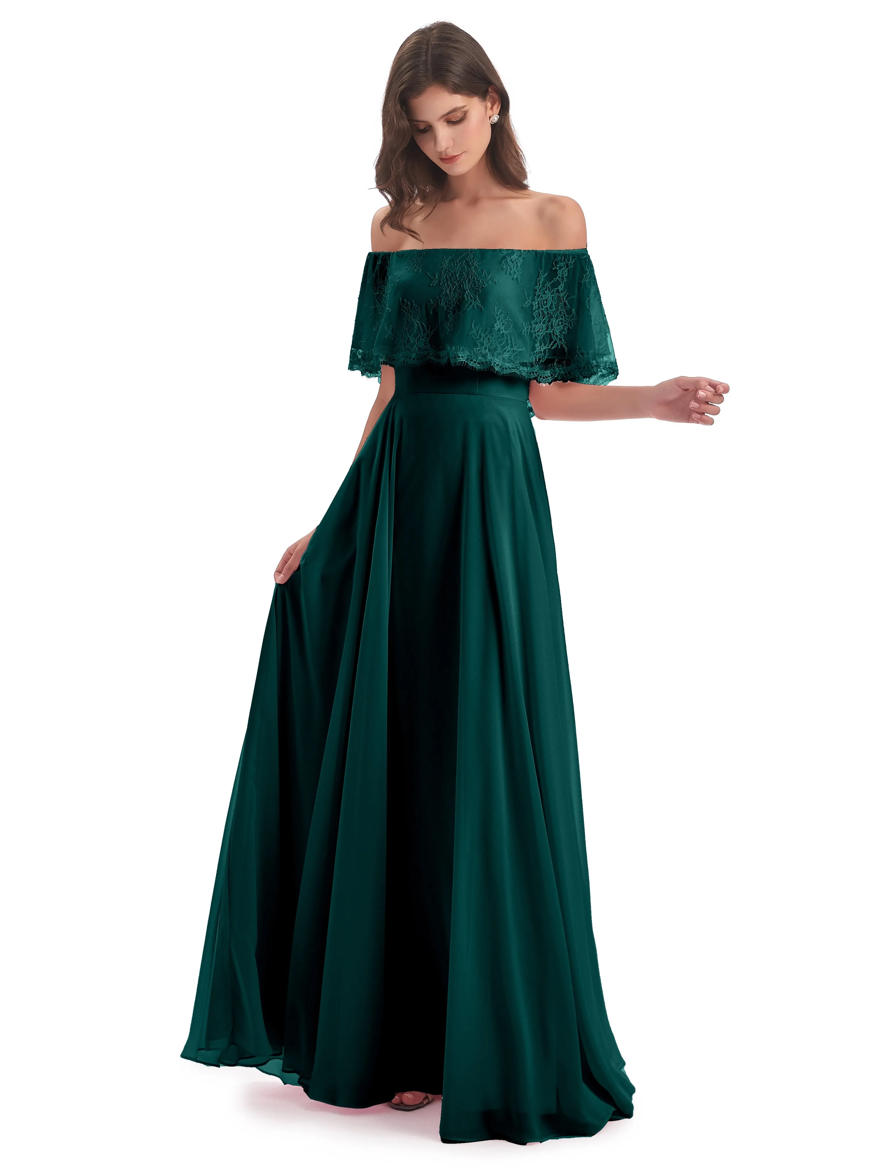 Layla Off The Shoulder Long Fashion Lace/Chiffon Bridesmaid Dresses