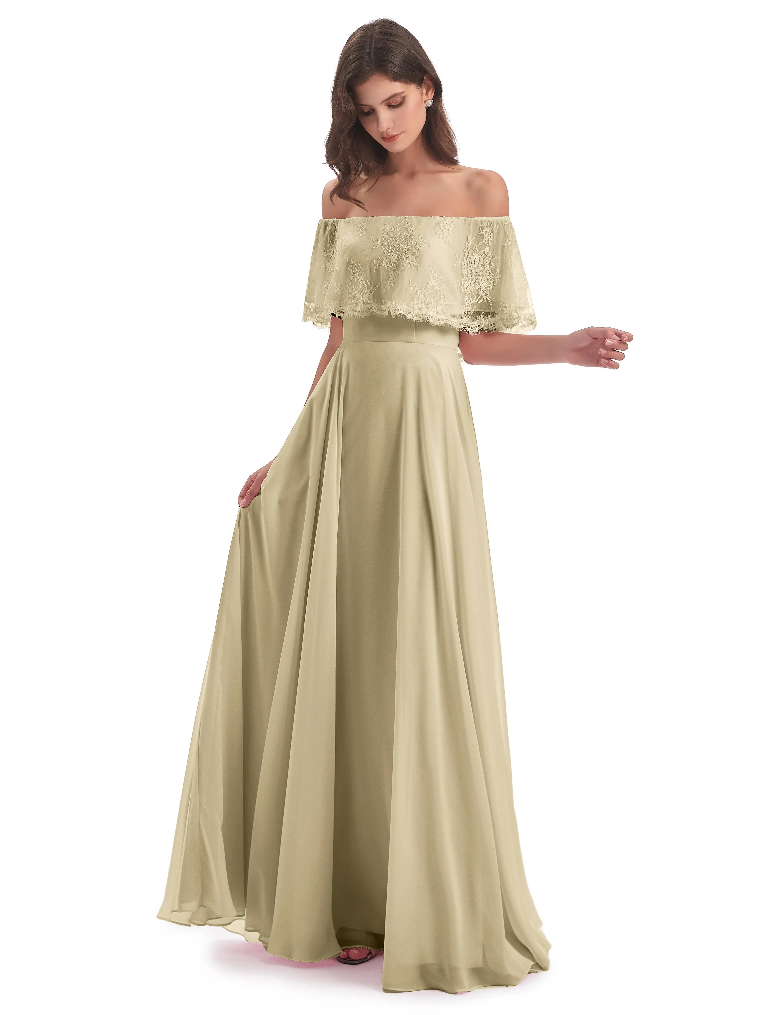 Layla Off The Shoulder Long Fashion Lace/Chiffon Bridesmaid Dresses