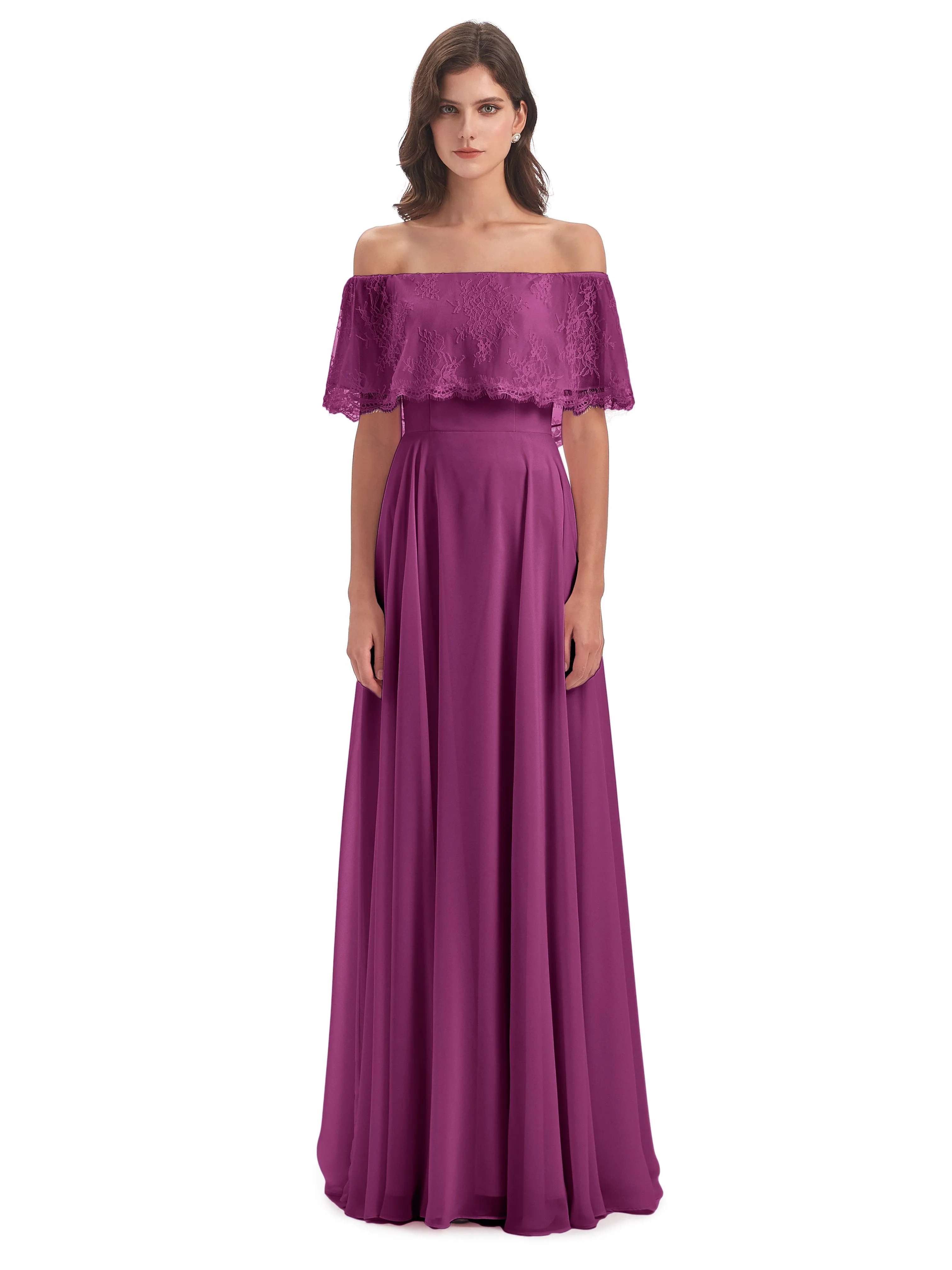 Layla Off The Shoulder Long Fashion Lace/Chiffon Bridesmaid Dresses