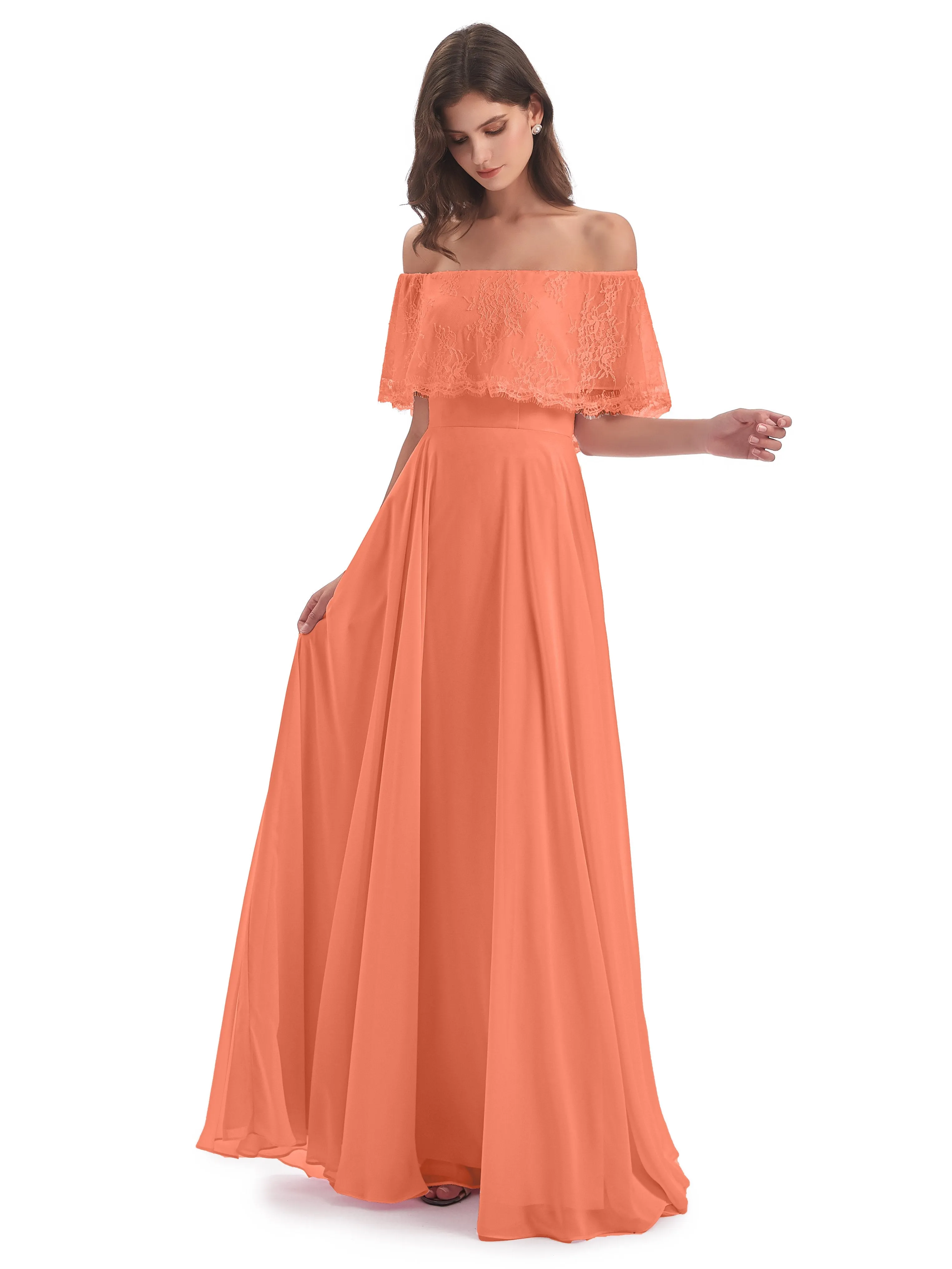 Layla Off The Shoulder Long Fashion Lace/Chiffon Bridesmaid Dresses