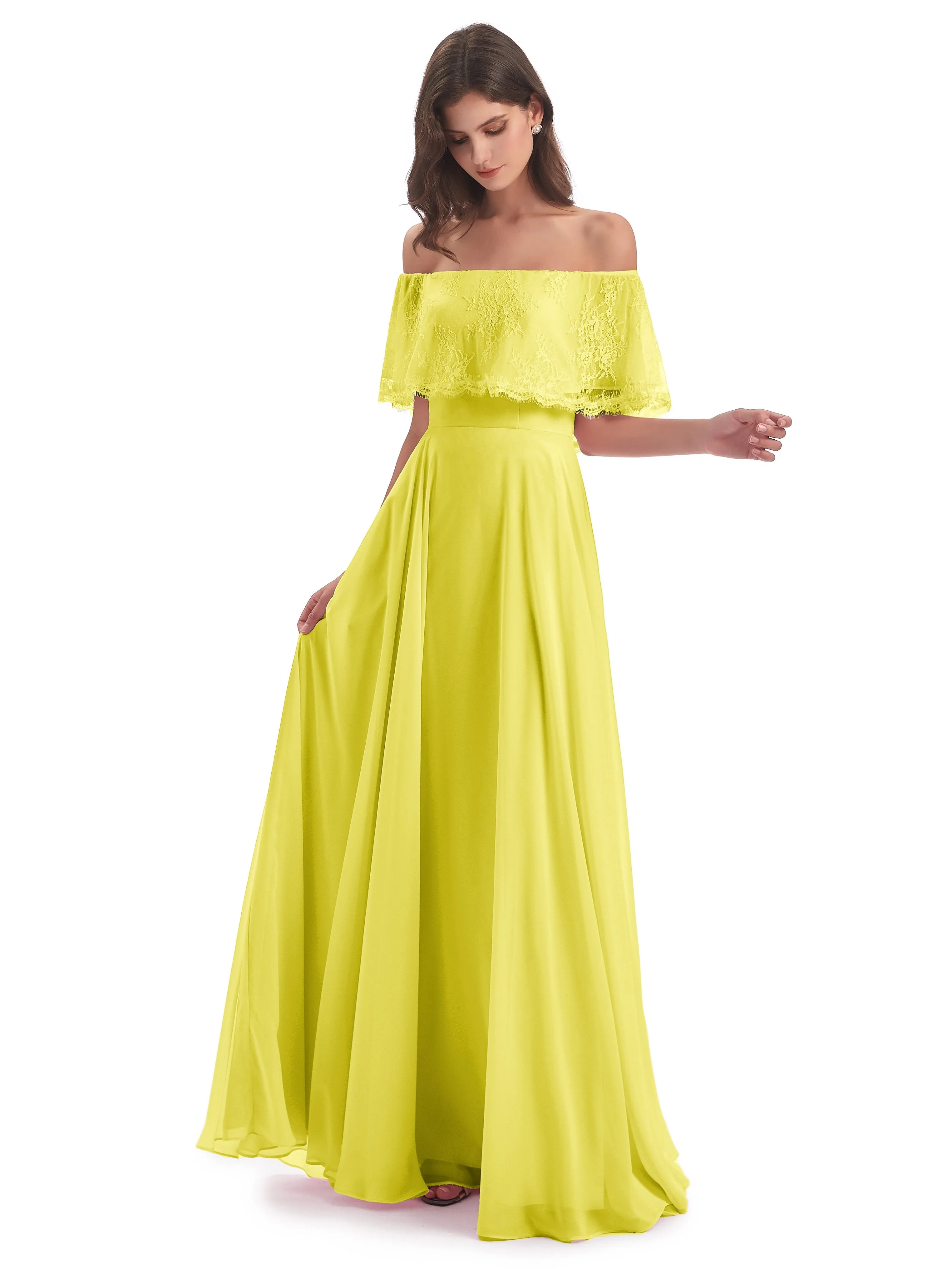 Layla Off The Shoulder Long Fashion Lace/Chiffon Bridesmaid Dresses