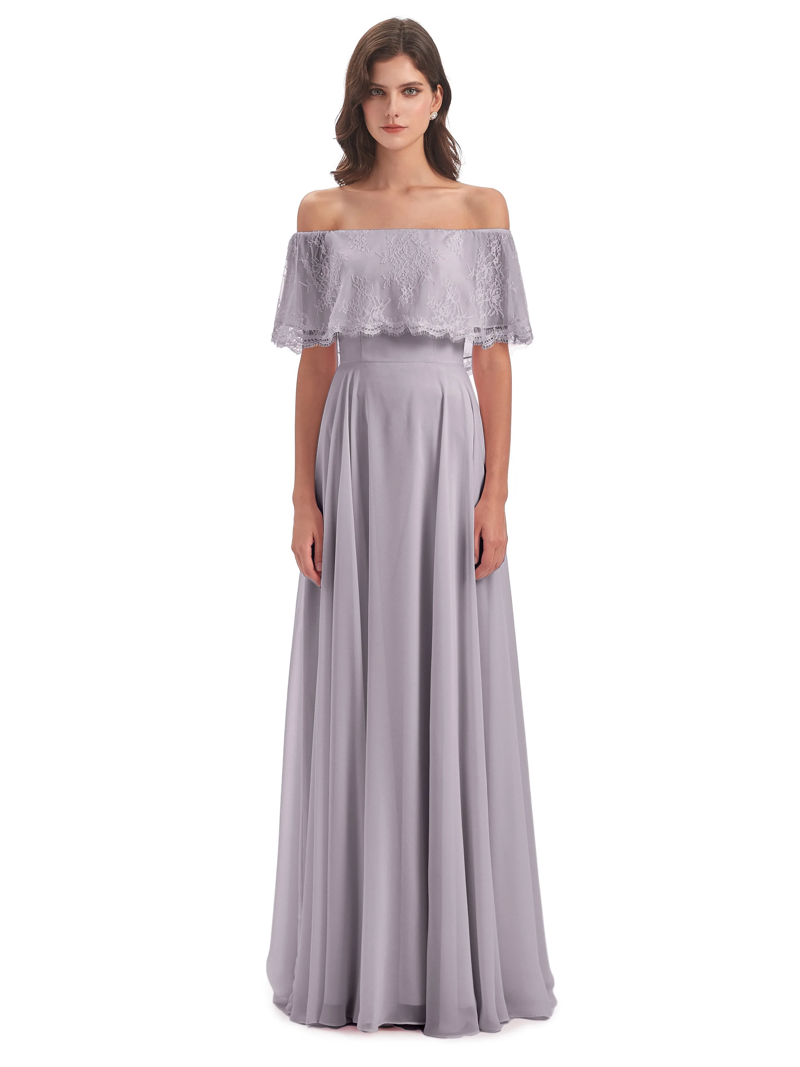 Layla Off The Shoulder Long Fashion Lace/Chiffon Bridesmaid Dresses