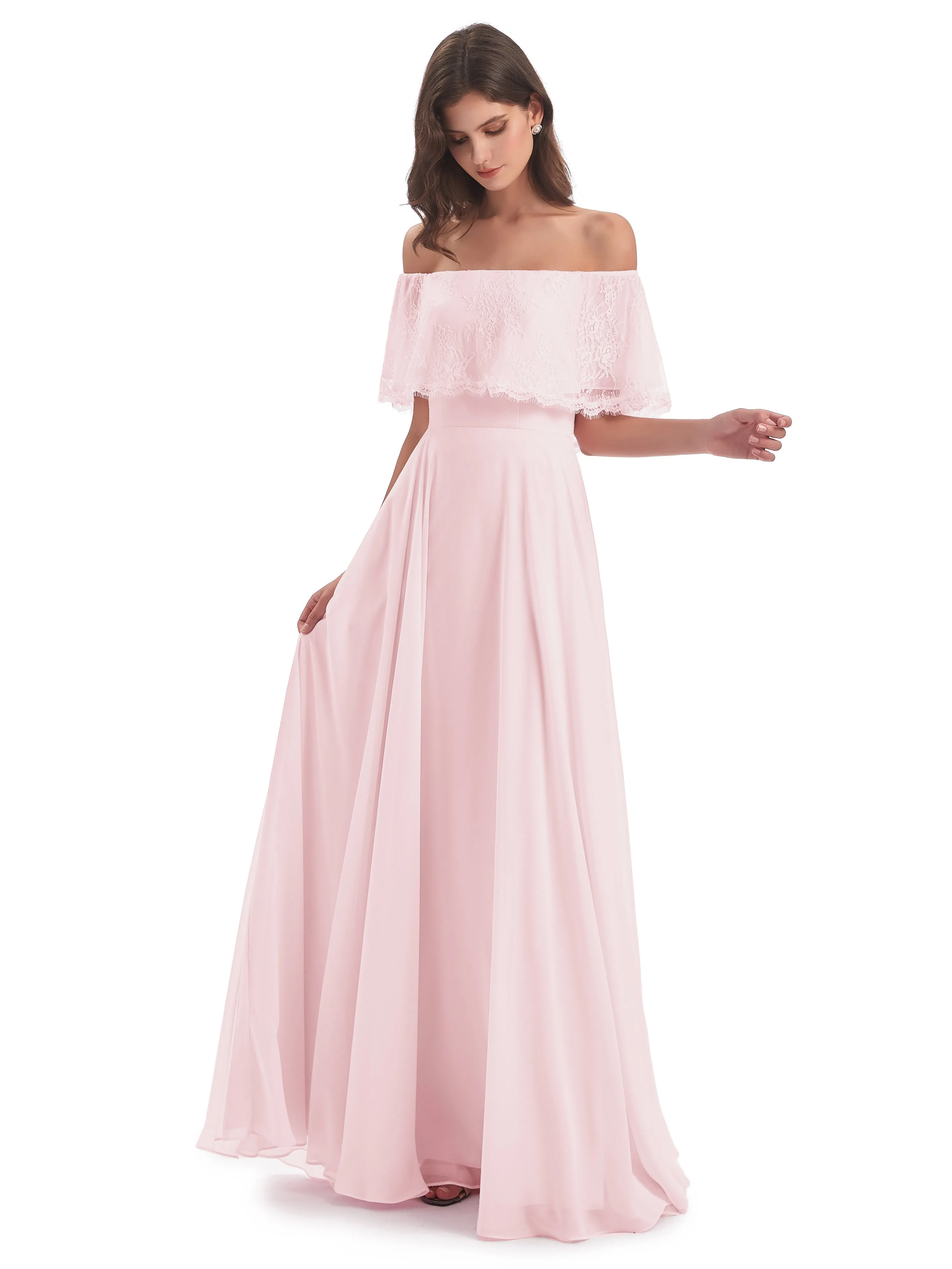 Layla Off The Shoulder Long Fashion Lace/Chiffon Bridesmaid Dresses