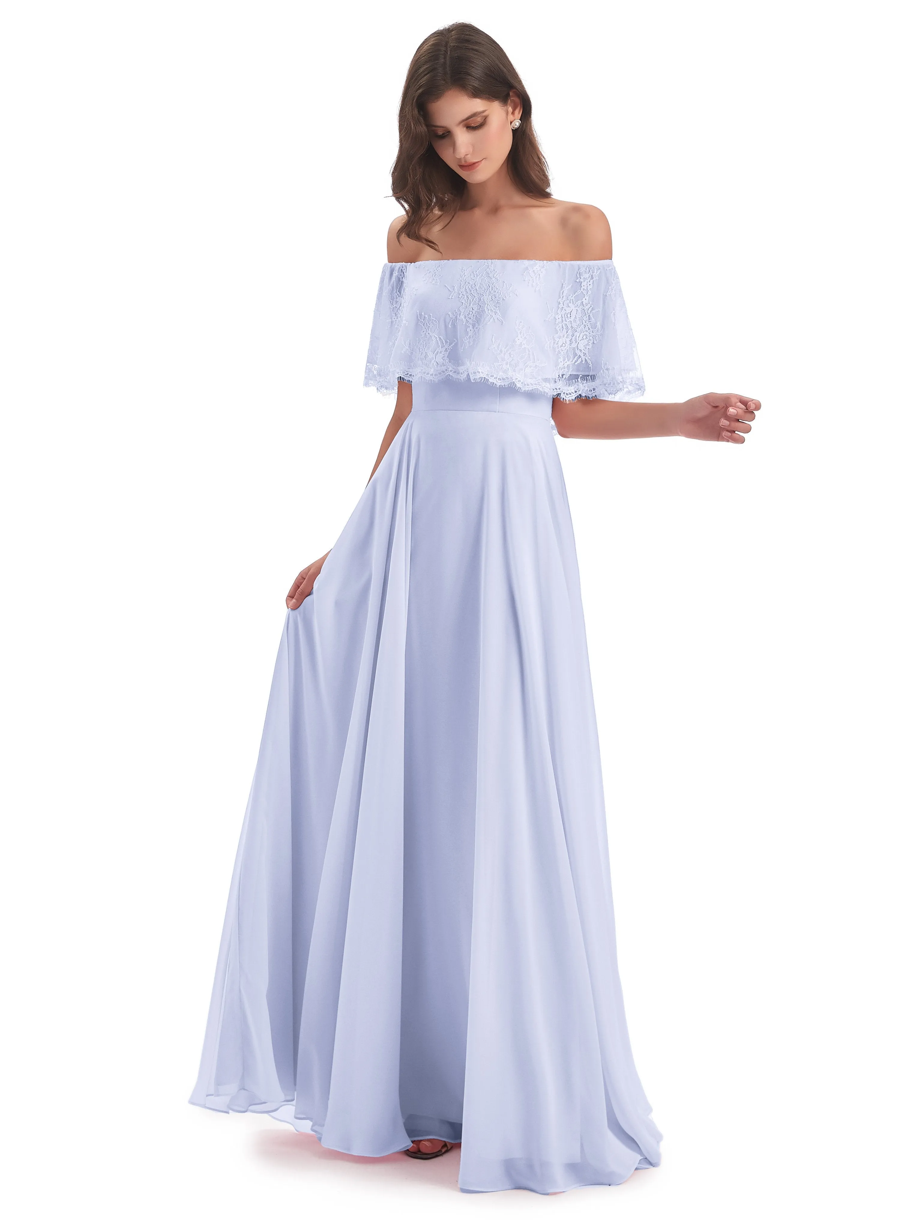 Layla Off The Shoulder Long Fashion Lace/Chiffon Bridesmaid Dresses