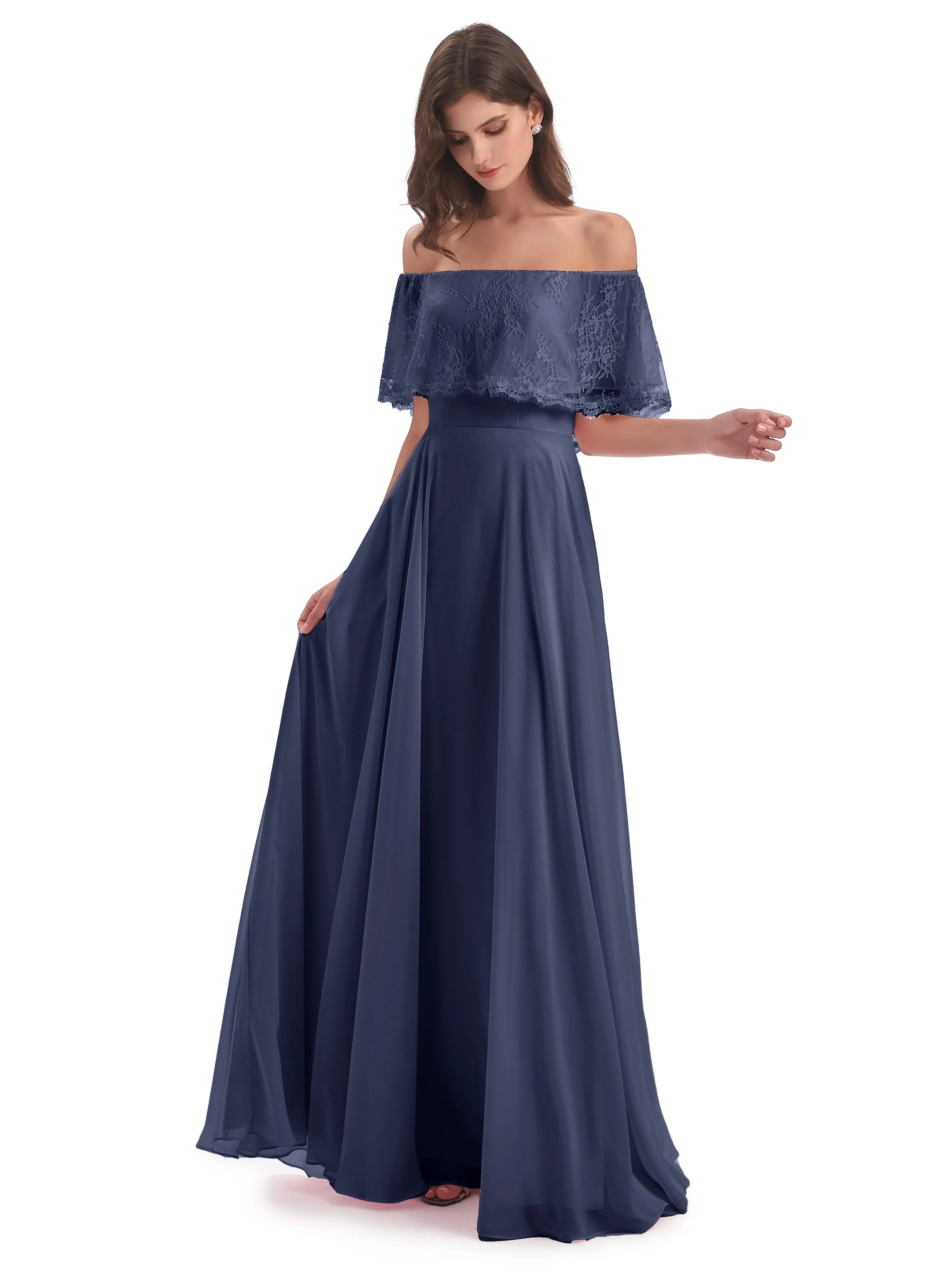 Layla Off The Shoulder Long Fashion Lace/Chiffon Bridesmaid Dresses