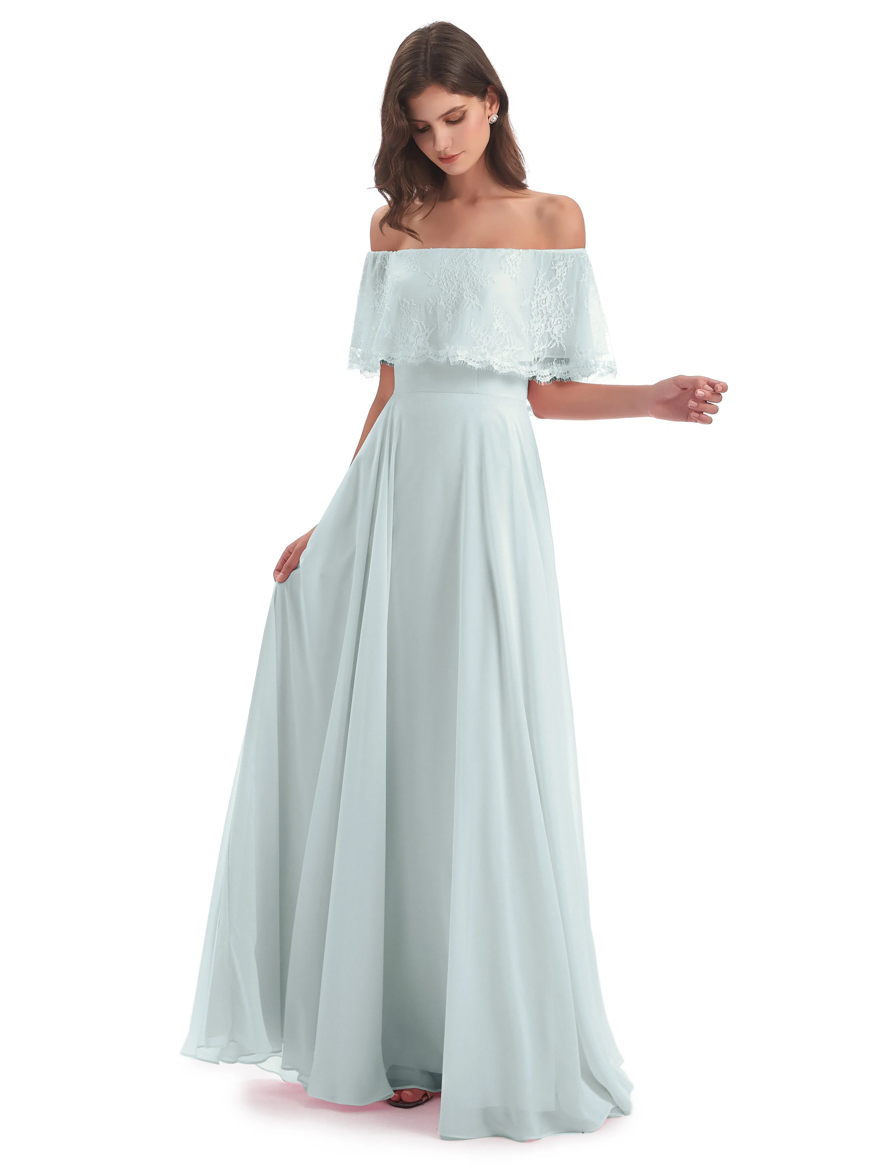 Layla Off The Shoulder Long Fashion Lace/Chiffon Bridesmaid Dresses